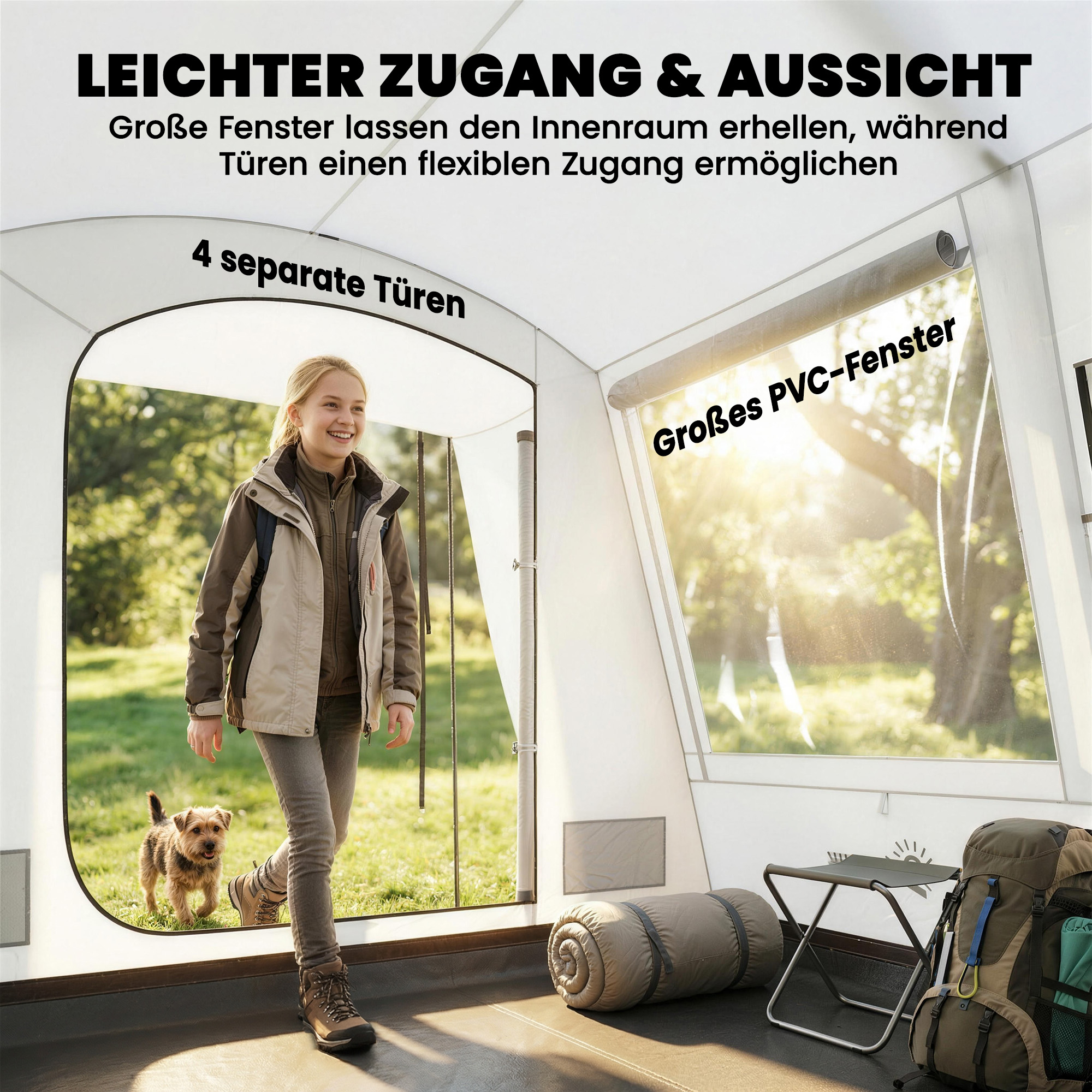 Heckzelt für 2-4 Personen, 320 x 280 x 205 cm 2 in 1 Autozelt wasserdicht Tunnelzelt mit 4 Türen Fenster Bodenplane