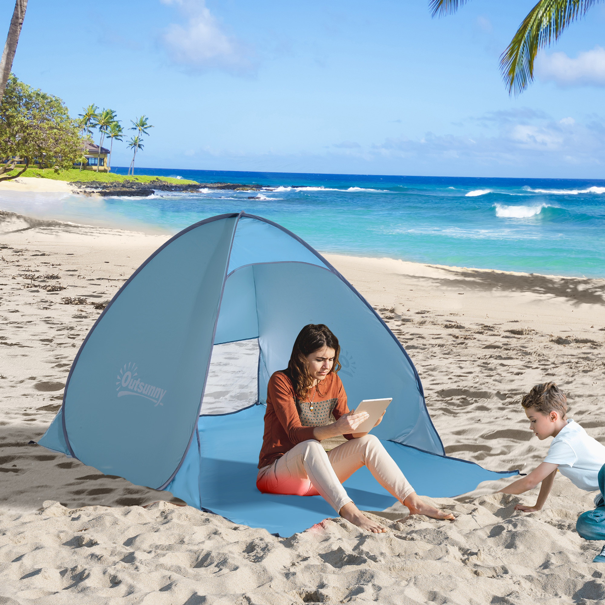 Pop-up-Zelt, Strandzelt, Campingzelt, Polyester, 200 x 150 x 119 cm, Blau