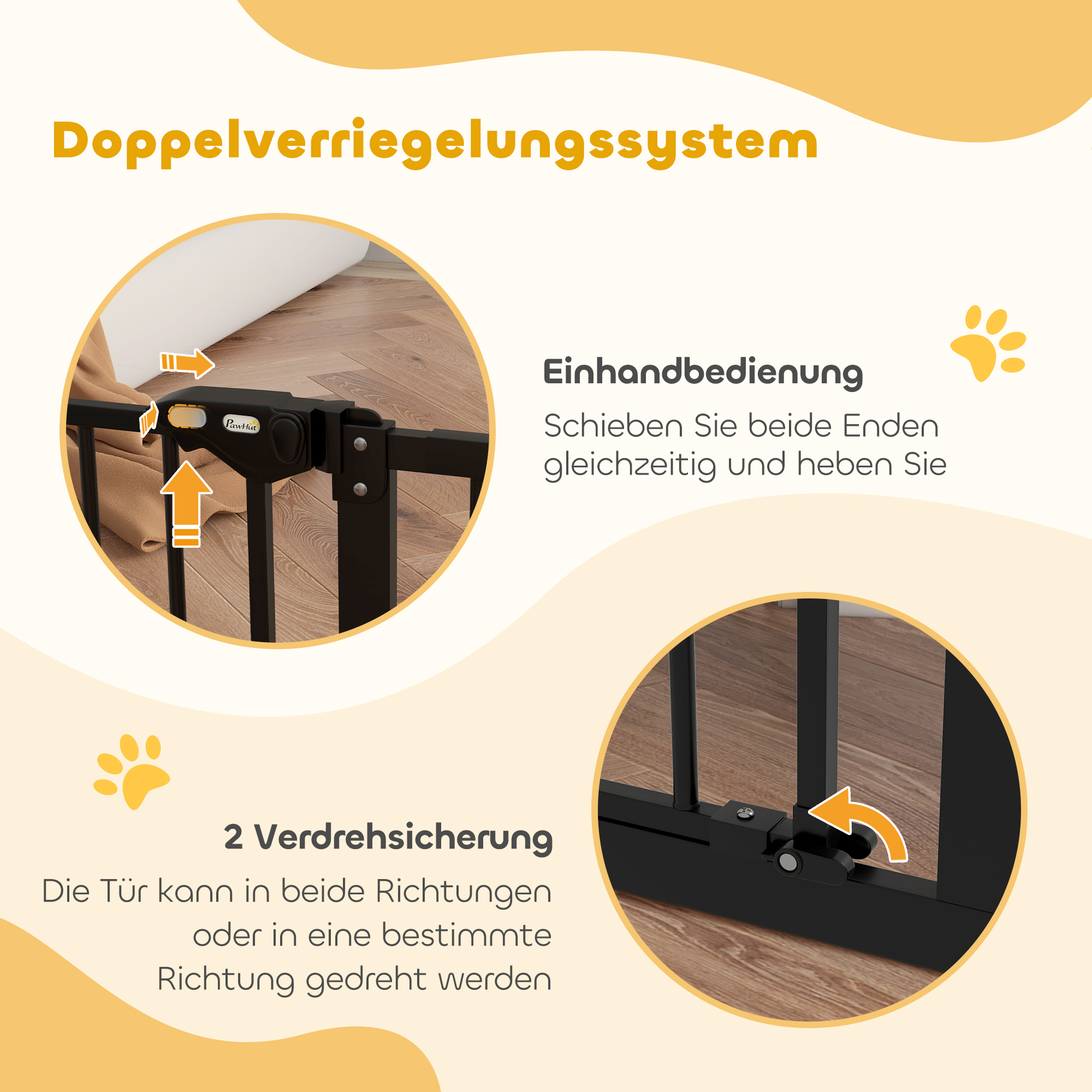 Türschutzgitter Treppenschutzgitter mit 17,5/20,3/30,5 cm Verlängerung Türgitter ohne Bohren mit Auto-Close für Breiten 74-147,5 cm Beidseitig Schwenkbar Metall Schwarz