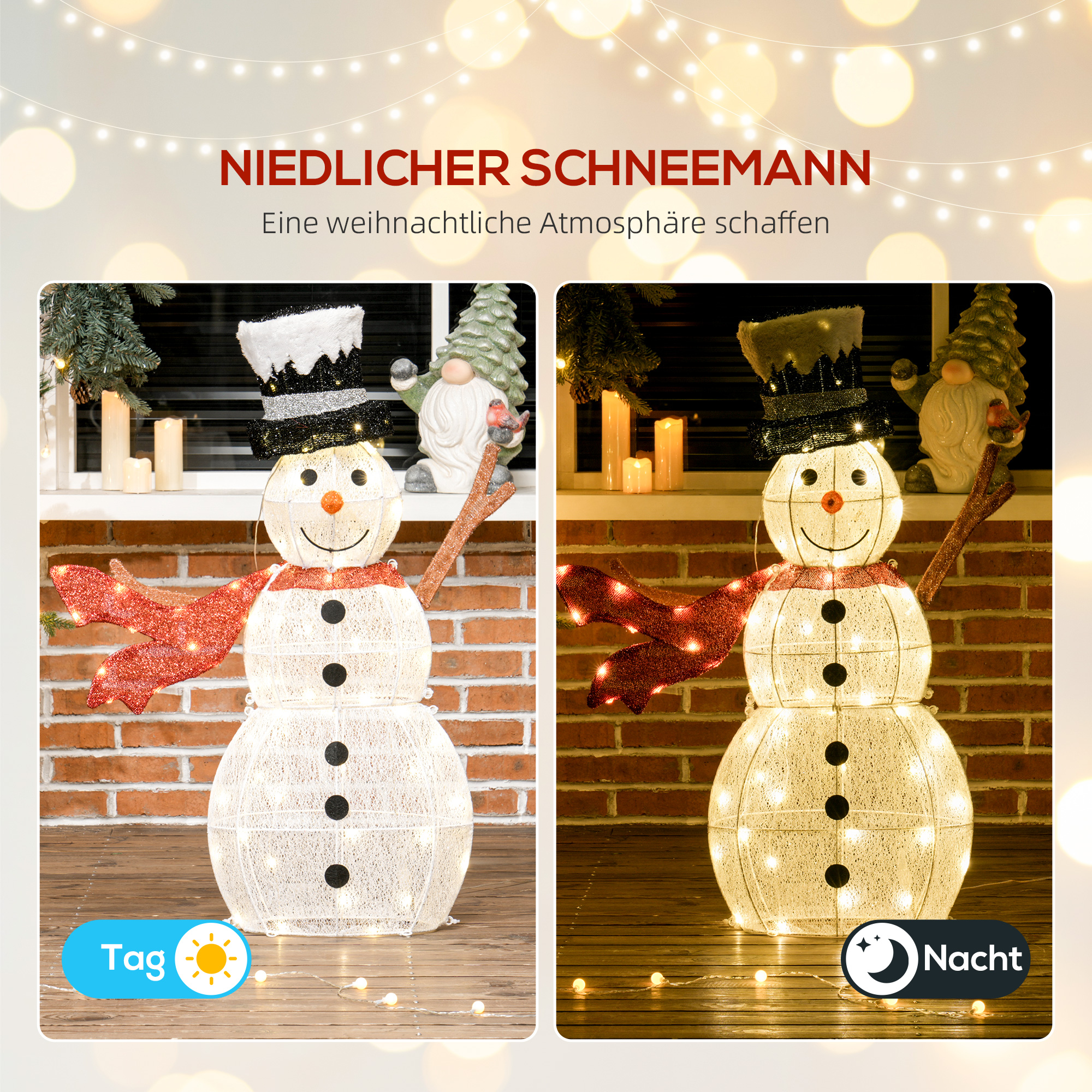 78er LED Weihnachtsdeko, Weihnachten Schneemann in warmweiß, Stahlrahmen, für Indoor, Outdoor, Mehrfarbig