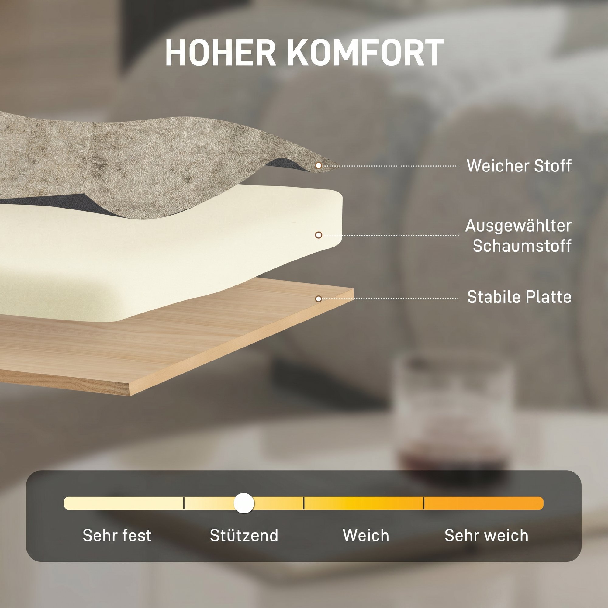 Akzentstuhl, Chenille-Polstersessel mit Massivholzrahmen und Beinen, Hellbraun