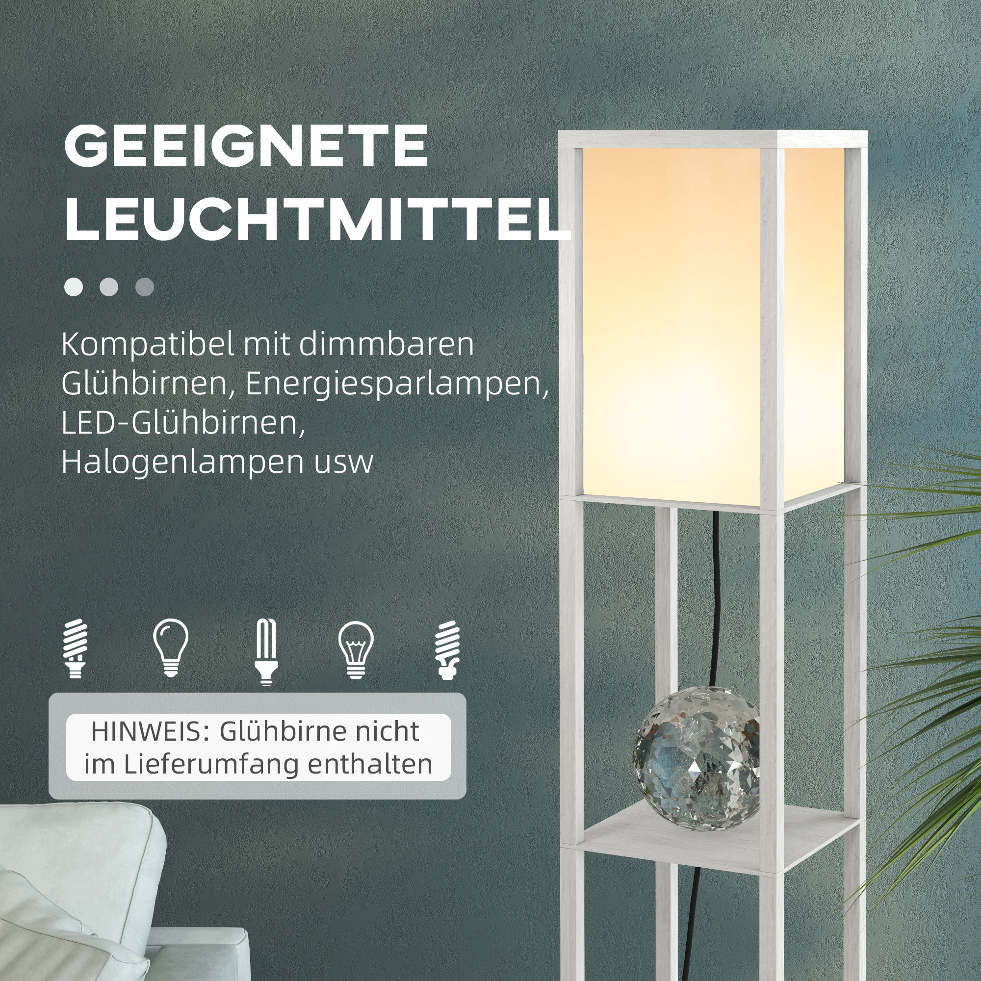 Stehlampe mit Regalen, Stehleuchte, Holz, 26 x 26 x 160 cm, für Wohn-/Schlafzimmer (Ohne Glühbirne)