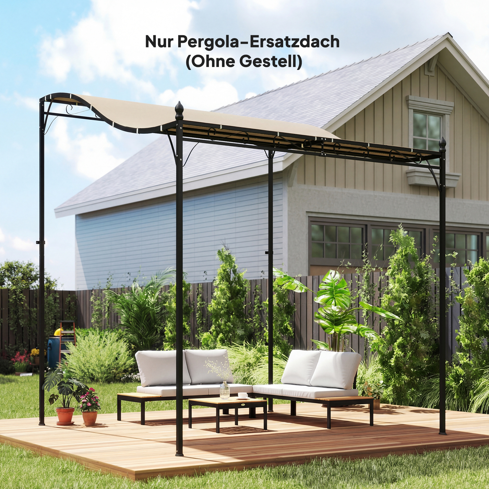 Ersatzdach für Pergola Sonnensegel für Terrassenüberdachung Ersatz-Dachplane für 3 x 3 m Pavillon 298x293 cm Cremeweiß