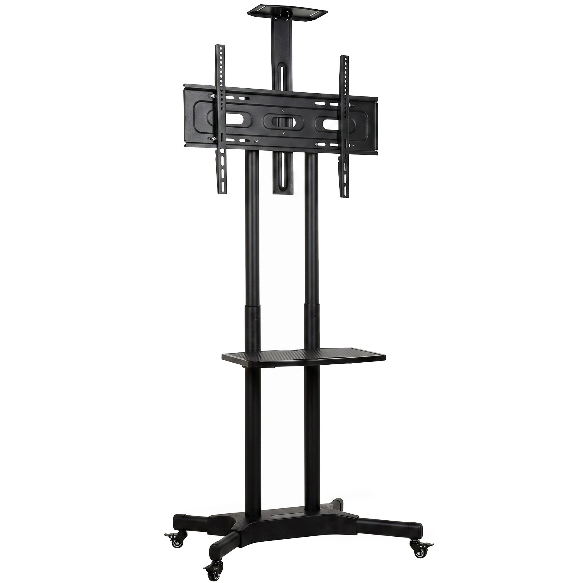 TV Ständer Rollbar für 32-75 Zoll Fernseher Höhenverstellbarer Fernsehständer mit 2 Ablagen, Metall, max. VESA 400x600mm
