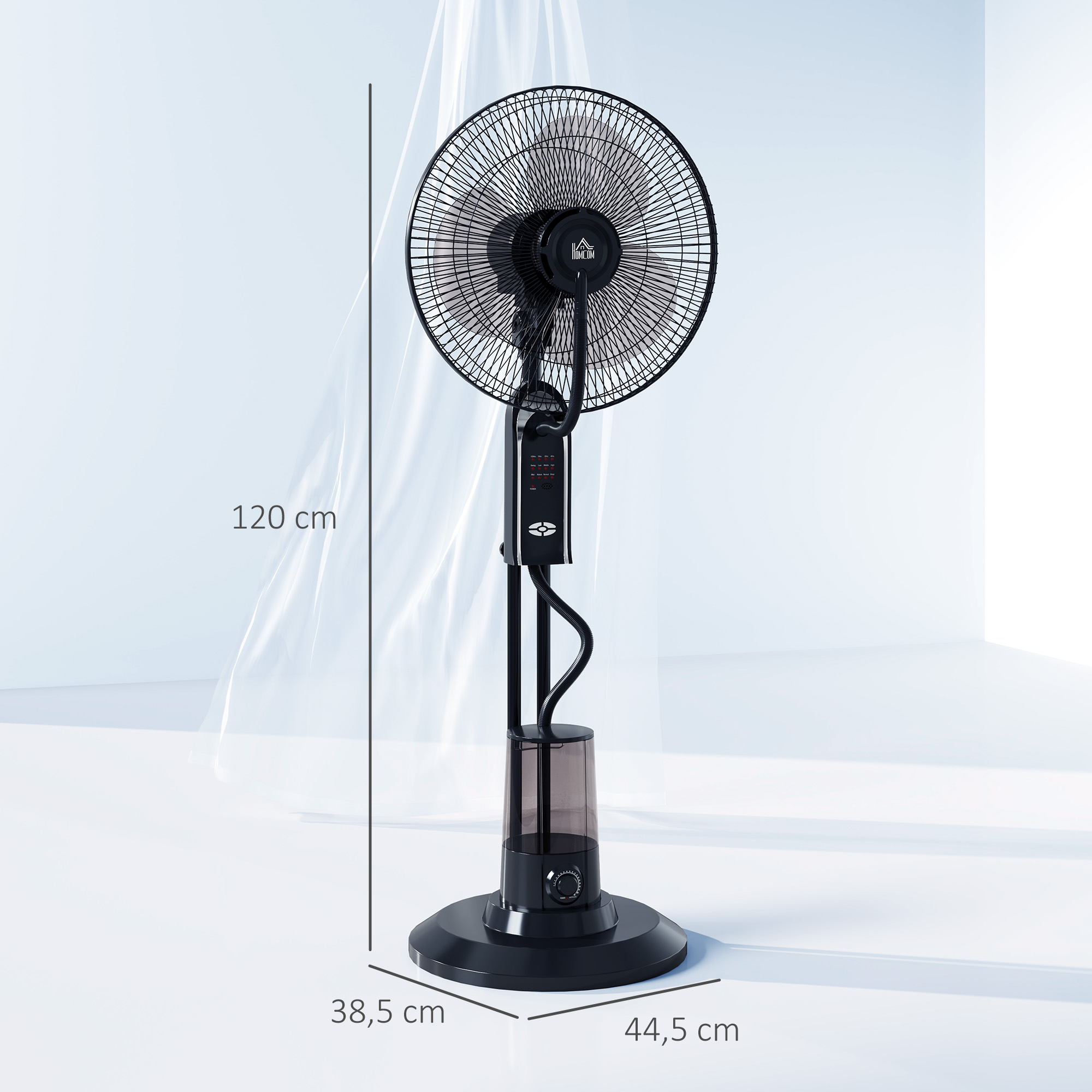 Ventilator mit Wasserkühlung, Luftbefeuchter, 10° Neigbar 70° Oszillierend 3 Geschwindigkeitsstufen 75W, Schwarz