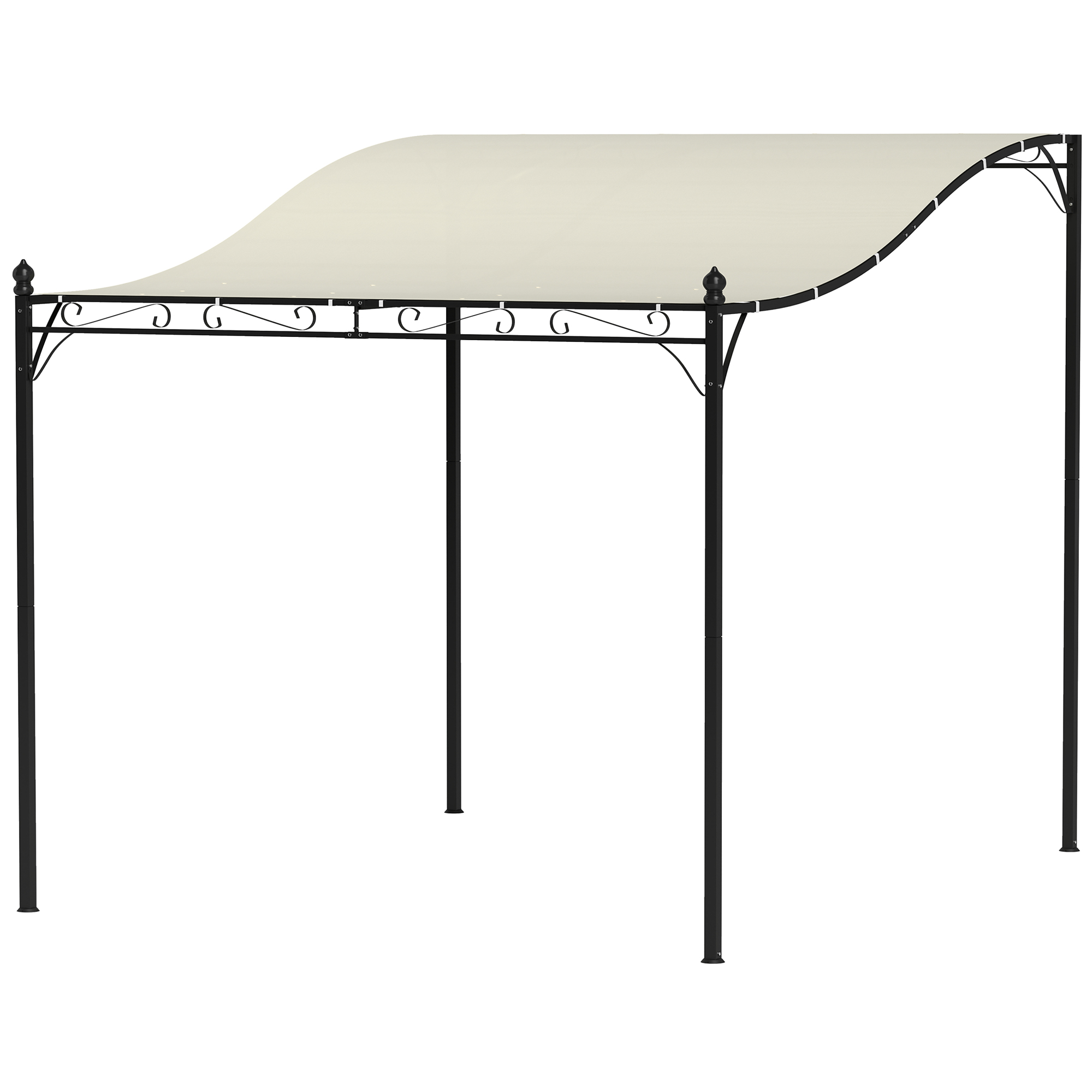 3 x 2,5 m Pergola, Wandmontierter Garten-Pavillon, wasserbeständig, Metallrahmen, Ablauflöcher, Schattendach, Cremeweiß