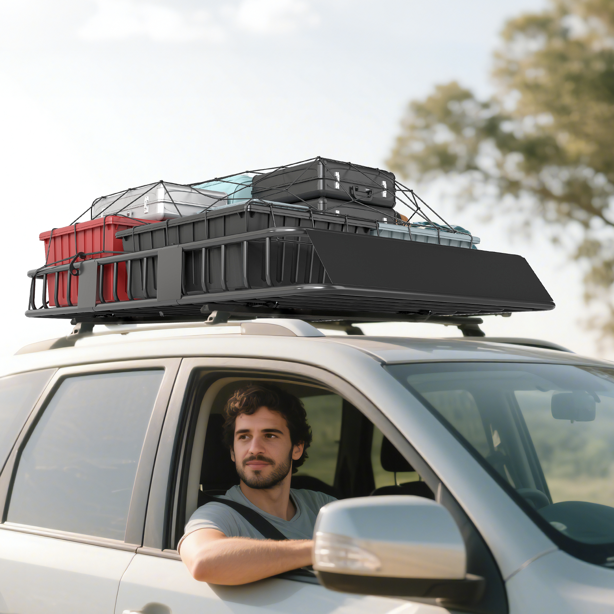 Dachgepäckträger Auto Dachkorb aus Metall 162x99x16cm Universal Gepäckträger Dachträger Tragfähigkeit von 100 kg Gepäckkorb für Camping, Grillen, Autoreisen Schwarz