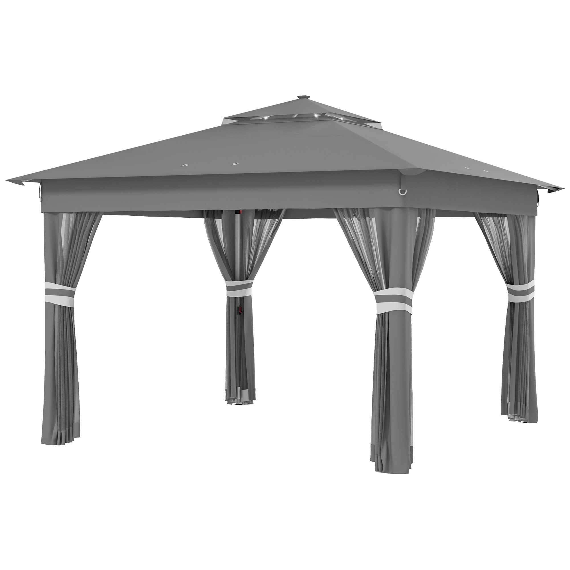 Gartenzelt mit solarbetriebenen LED´s Gartenzelt mit Beleuchtung, 336 cm x 336 cmx 270 cm, Grau