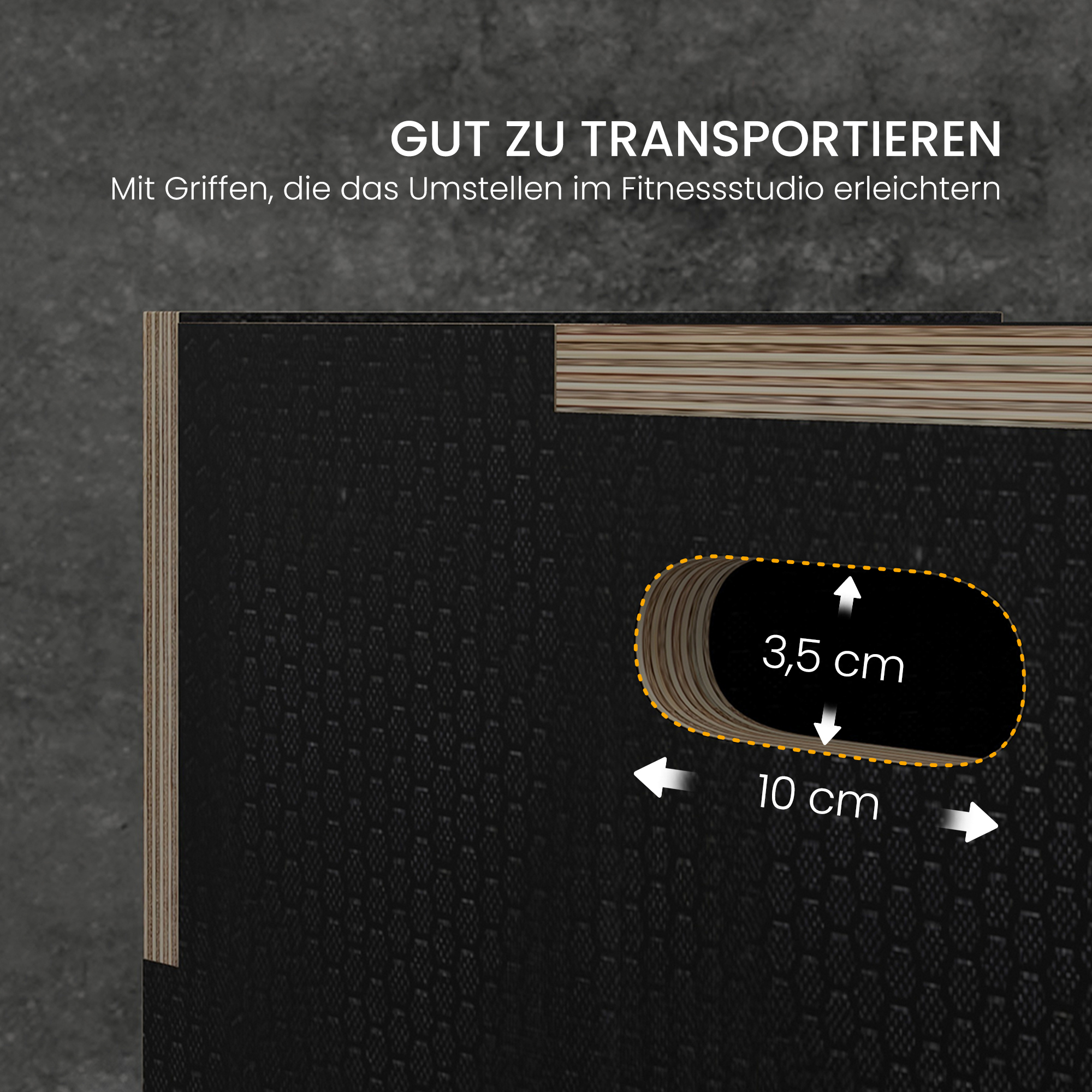 Plyo-Box/Sprungbox, robust, 40,5 x 35,5 x 30,5 cm, Schwarz, Griff 10x3,5 cm, bis 120 kg