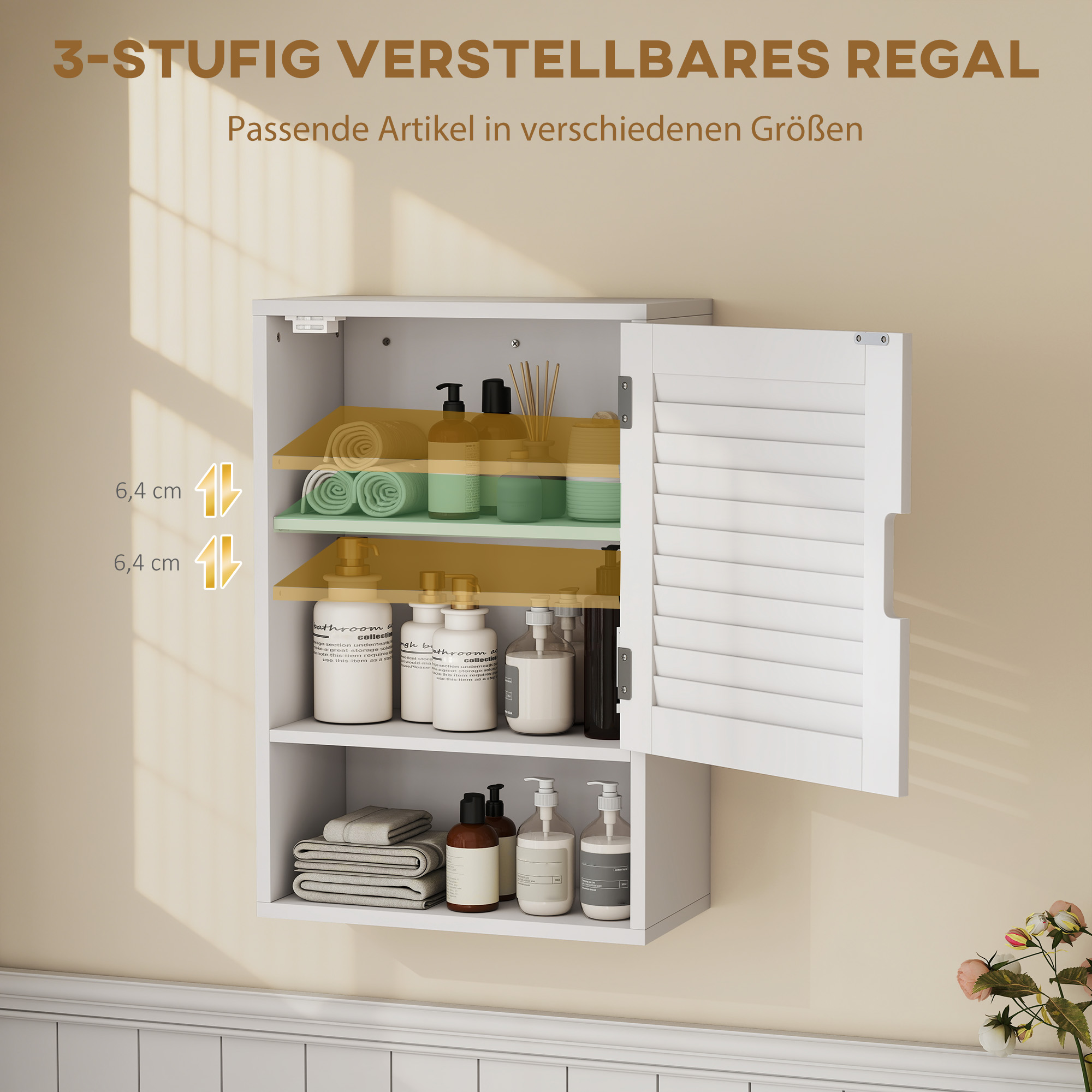 Badezimmerschrank Hängeschrank Wandschrank Badschrank mit 1 Tür, verstellbaren Ablagen 40 x 20 x 60 cm Weiß