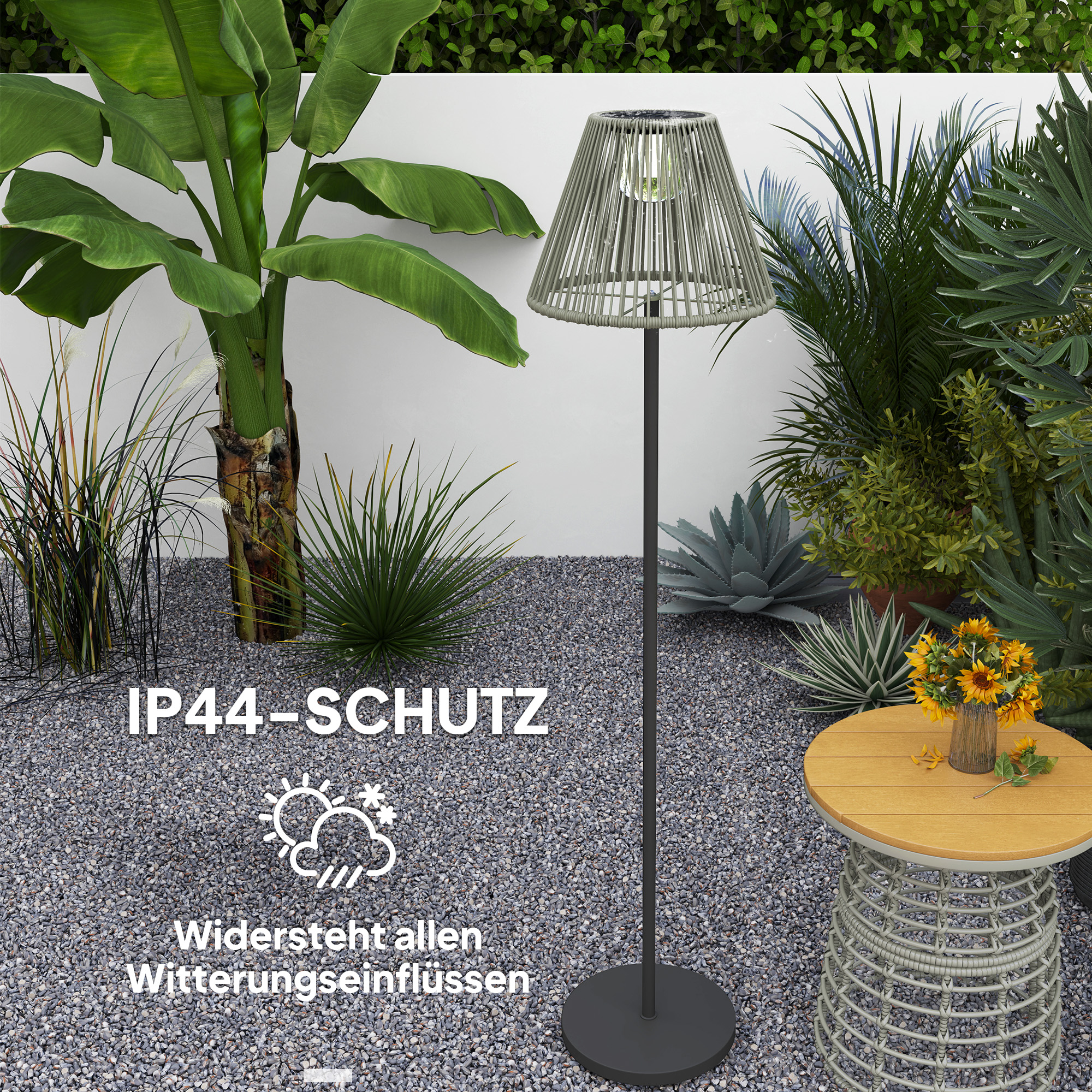 Solar Stehlampe Rattan Solarlampen mit Lichtsensor 25 LED-Lichte Solarleuchte im Boho-Stil Ø33 x 135 cm