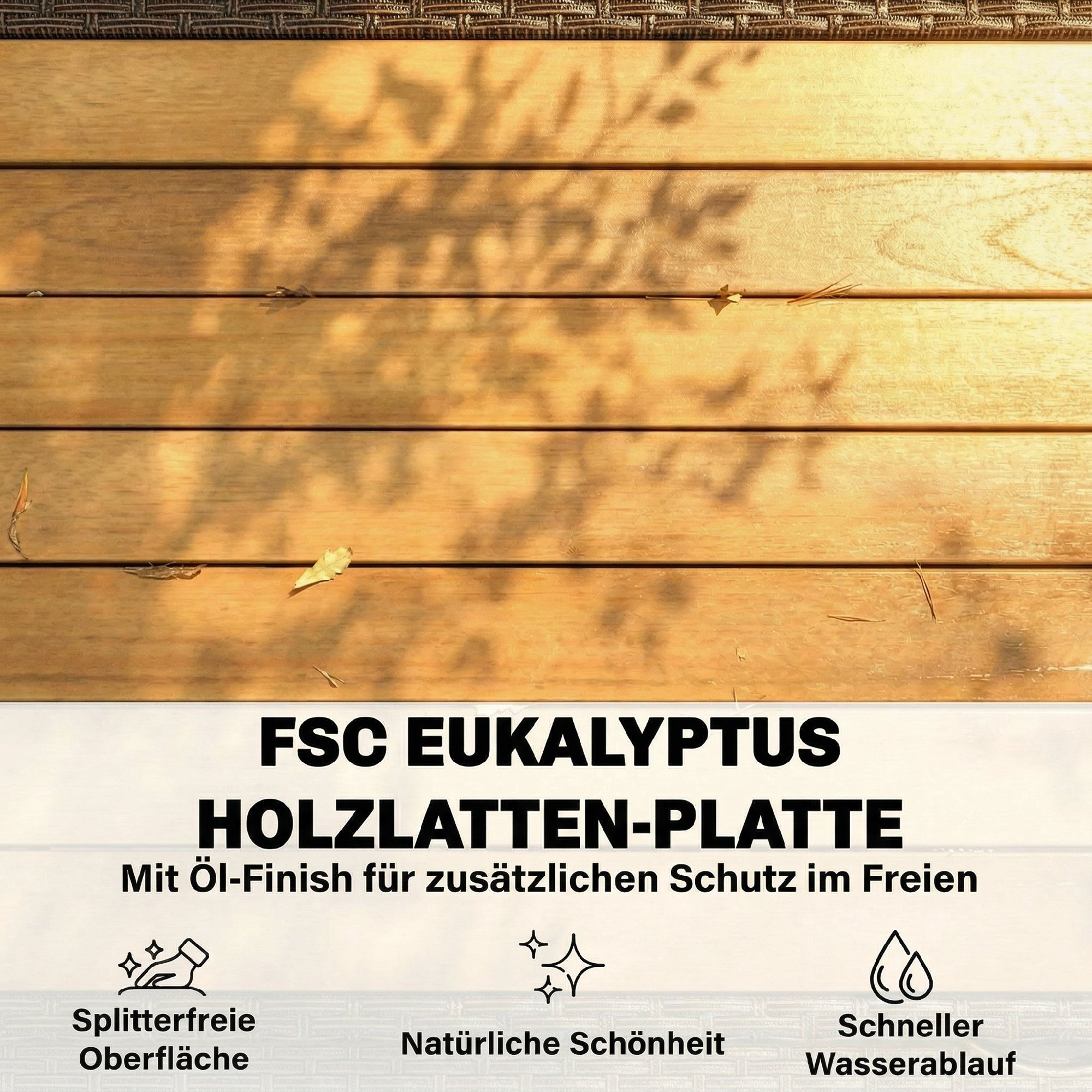 Servierwagen Rattan Küchenwagen mit FSC Eukalyptusholz-Arbeitsplatte Ablagefach Rollen Seitengriff 95 x 54 x 84 cm