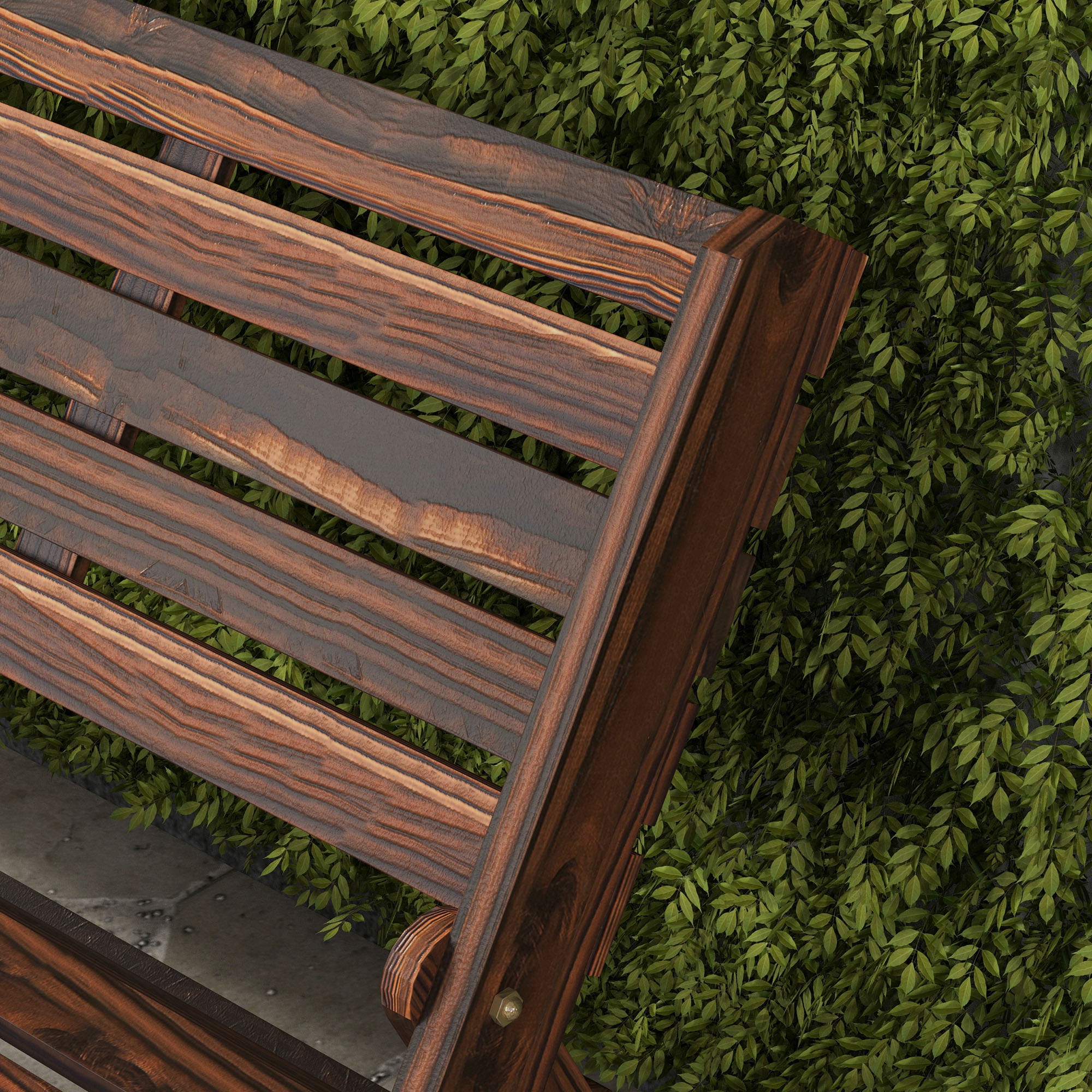 Gartenbank für 2 Personen, rustikales Design, klappbar, Naturholz, 122 x 63 x 83 cm, karbonisierte Oberfläche