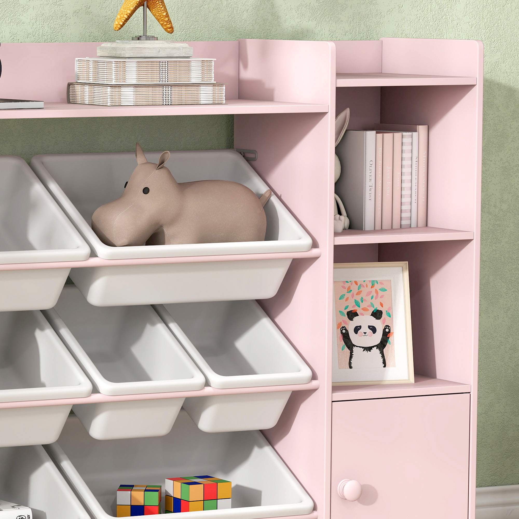 Kinder-Aufbewahrungsregal, Regal für Spielzeug und Bücher, zum übersichtlichen Aufräumen, 8 herausnehmbare Boxen, Rosa