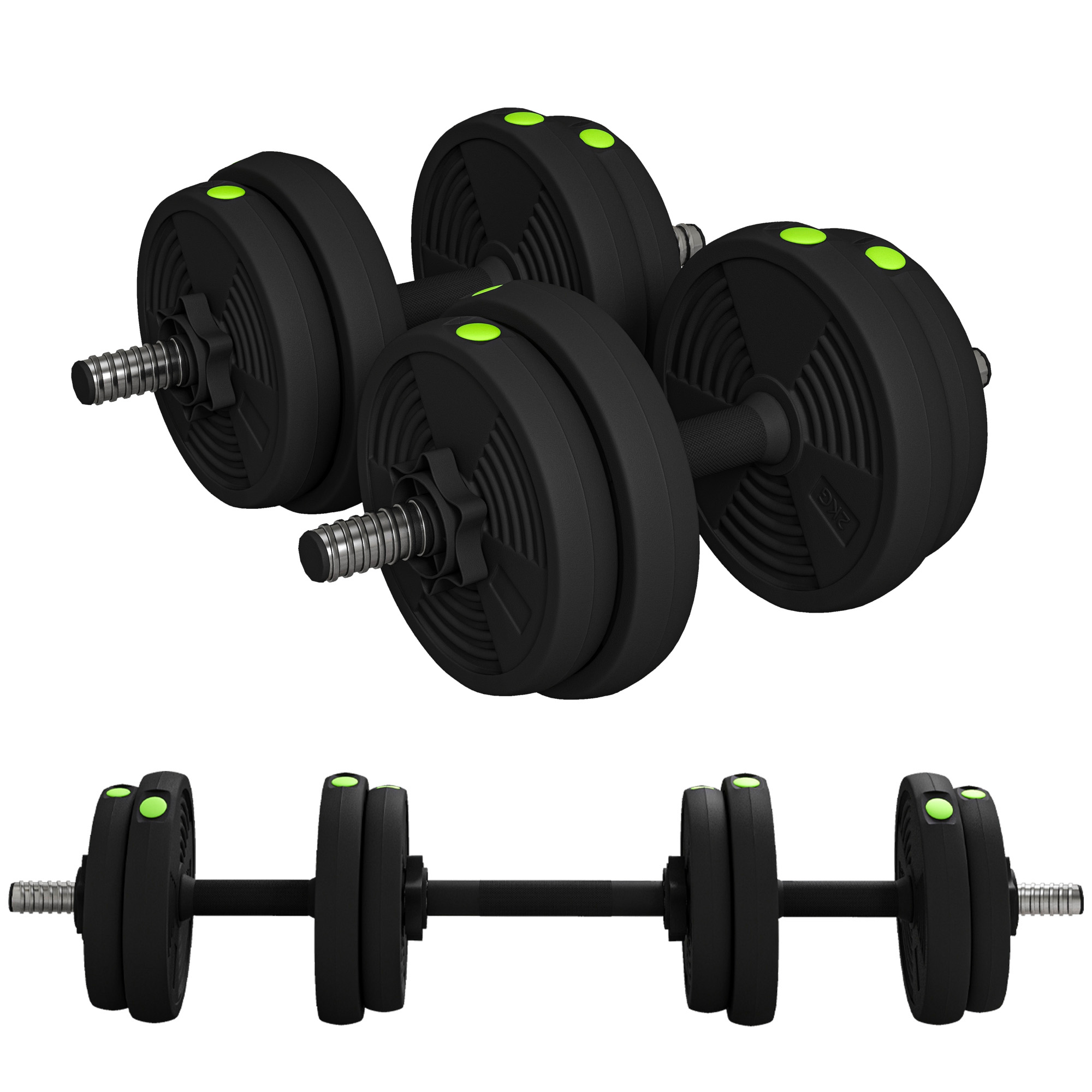 2-in-1 Hantel-Set, Lang- & Kurzhantel, 15 kg, rutschfest, bodenschonend, Schwarz/Grün 2-in-1 Hantel-Set, Lang- & Kurzhantel, 15 kg, rutschfest, bodenschonend, Schwarz/Grün