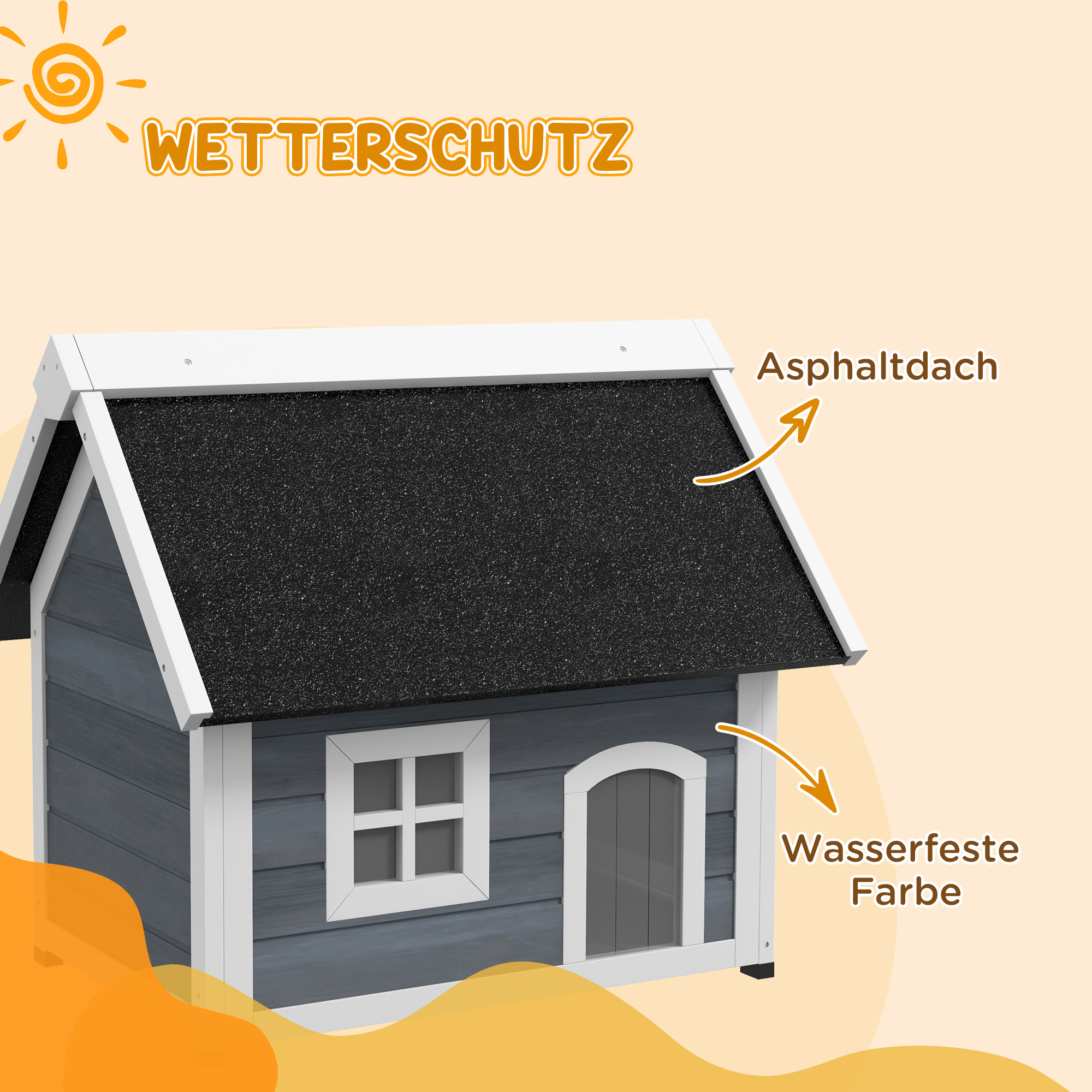 Katzenhaus, wetterfest, mit Fenster, 77x57,5x68cm (außer Asphaltdach), Grau/Weiß/Schwarz