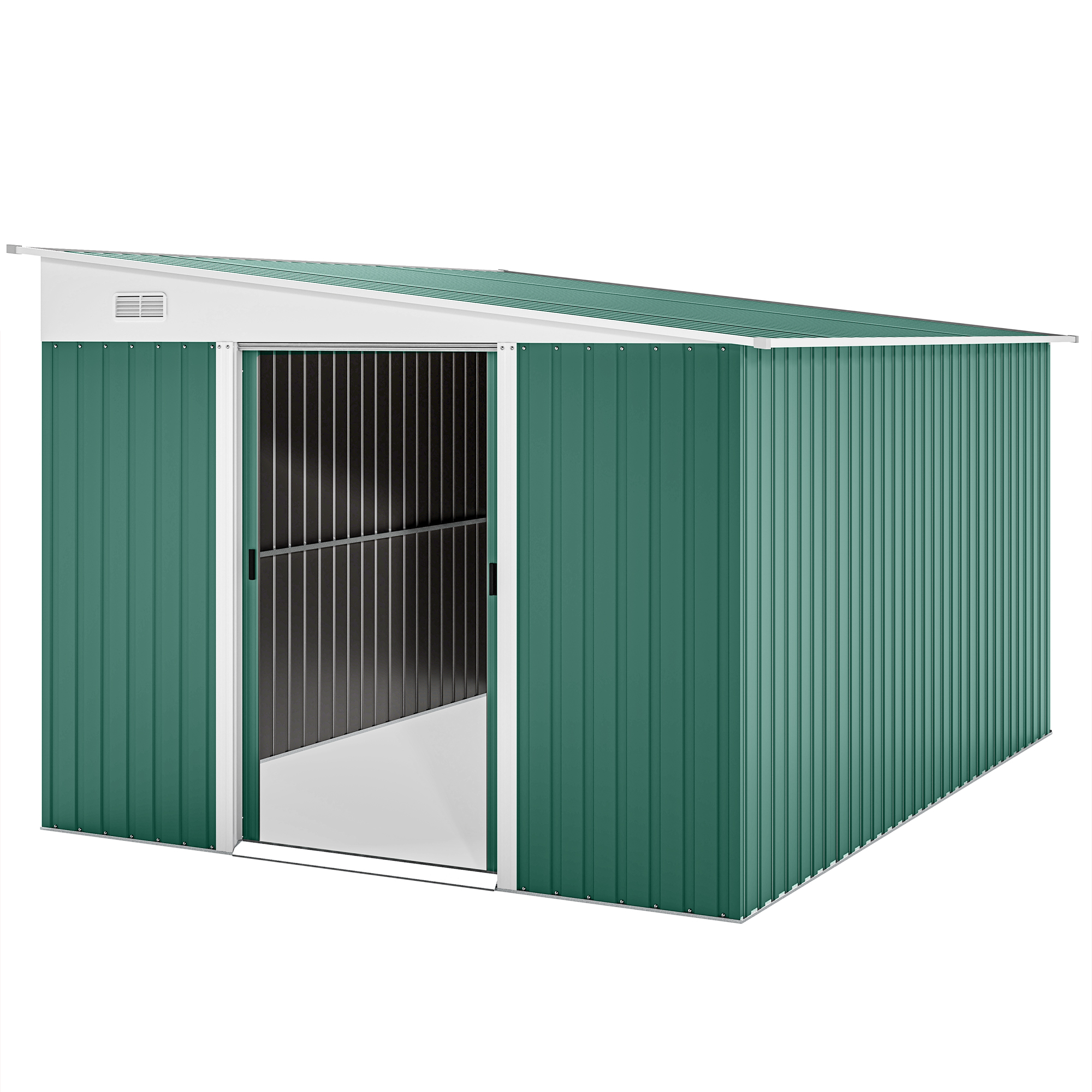 Metall-Geräteschuppen Schrägdach verriegelbare Doppeltür 2,8 x 3,45 x 2,01m Grün