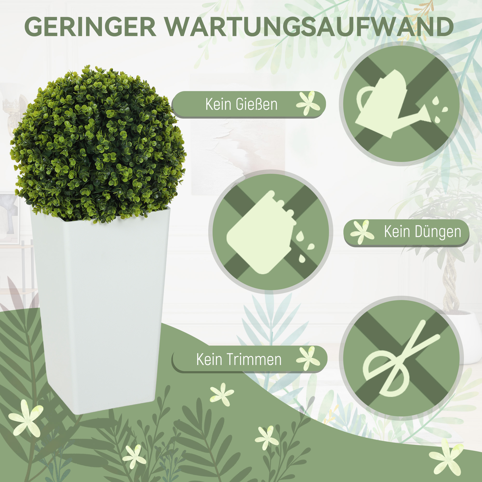 2er-Set Künstlicher Eukalyptuskugeln 65 cm Kunstpflanze mit UV-Schutz, 330 Blättern im Topf, Grün