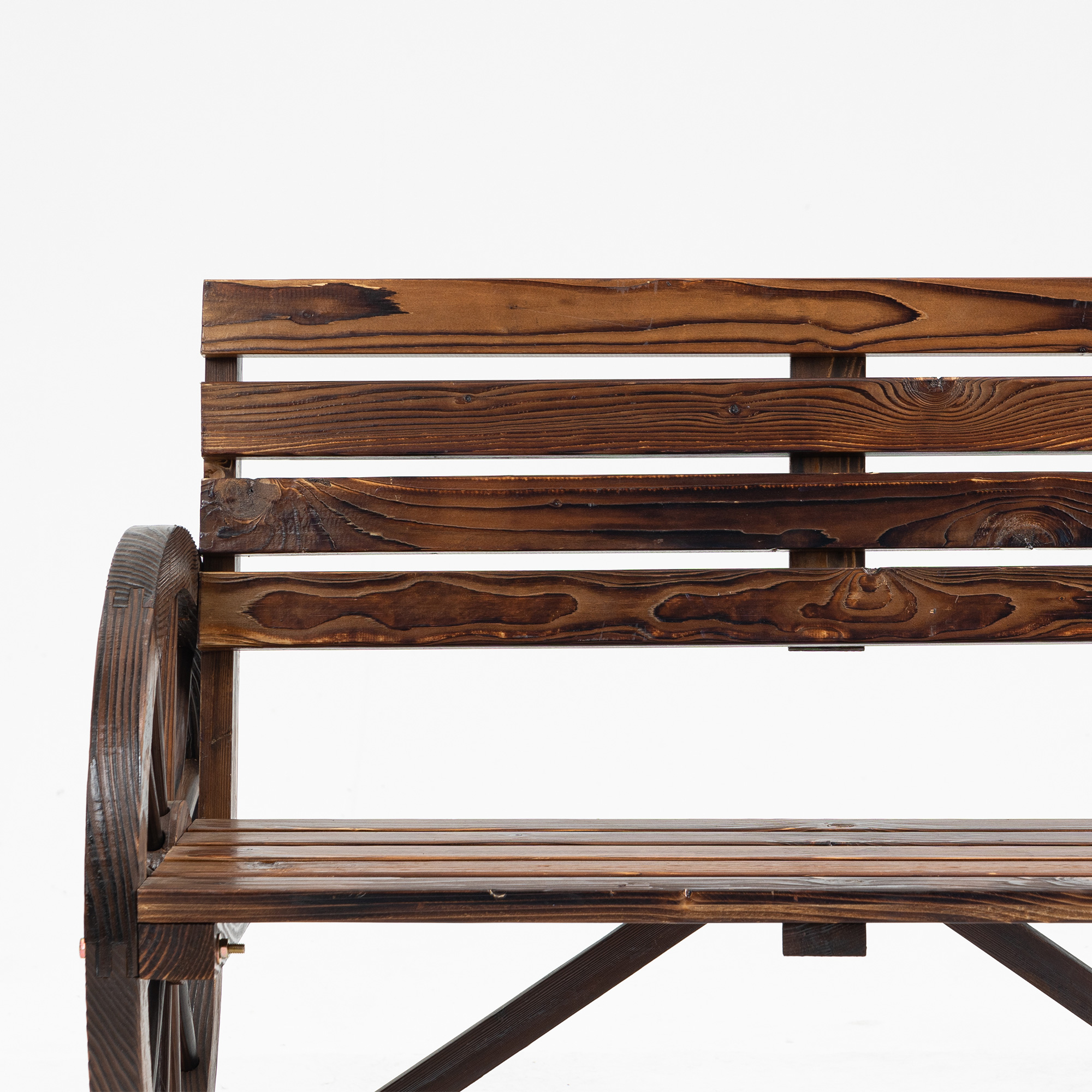 Gartenbank, Wagenrad-Design, für 2 Personen, Naturholz, dunkelbraun, 105,5 x 56 x 79cm