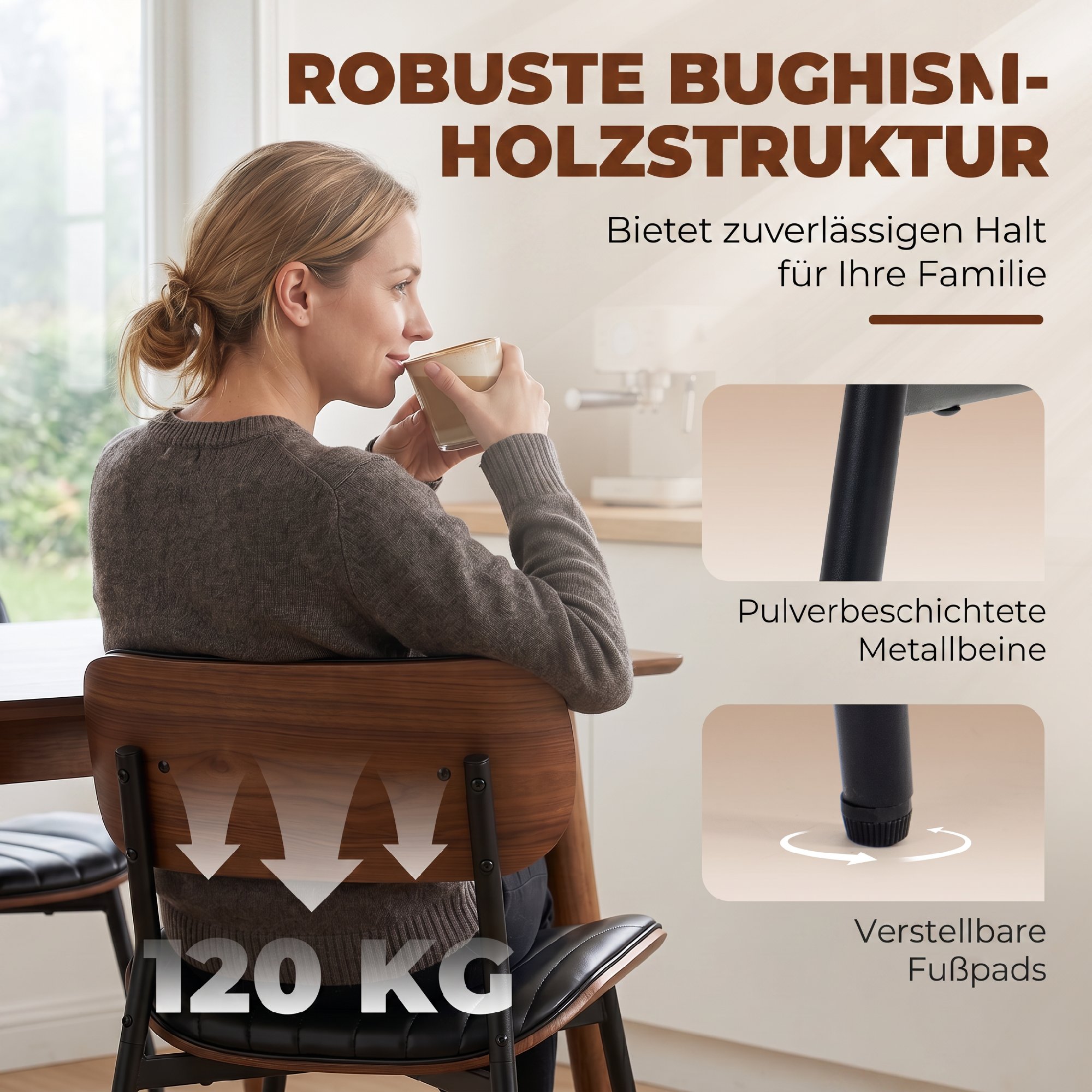 Esszimmerstühle 2er Set Küchenstühle Moderne Polsterstuhl mit Sitzfläche aus Kunstleder, Geschwungener Rückenlehne