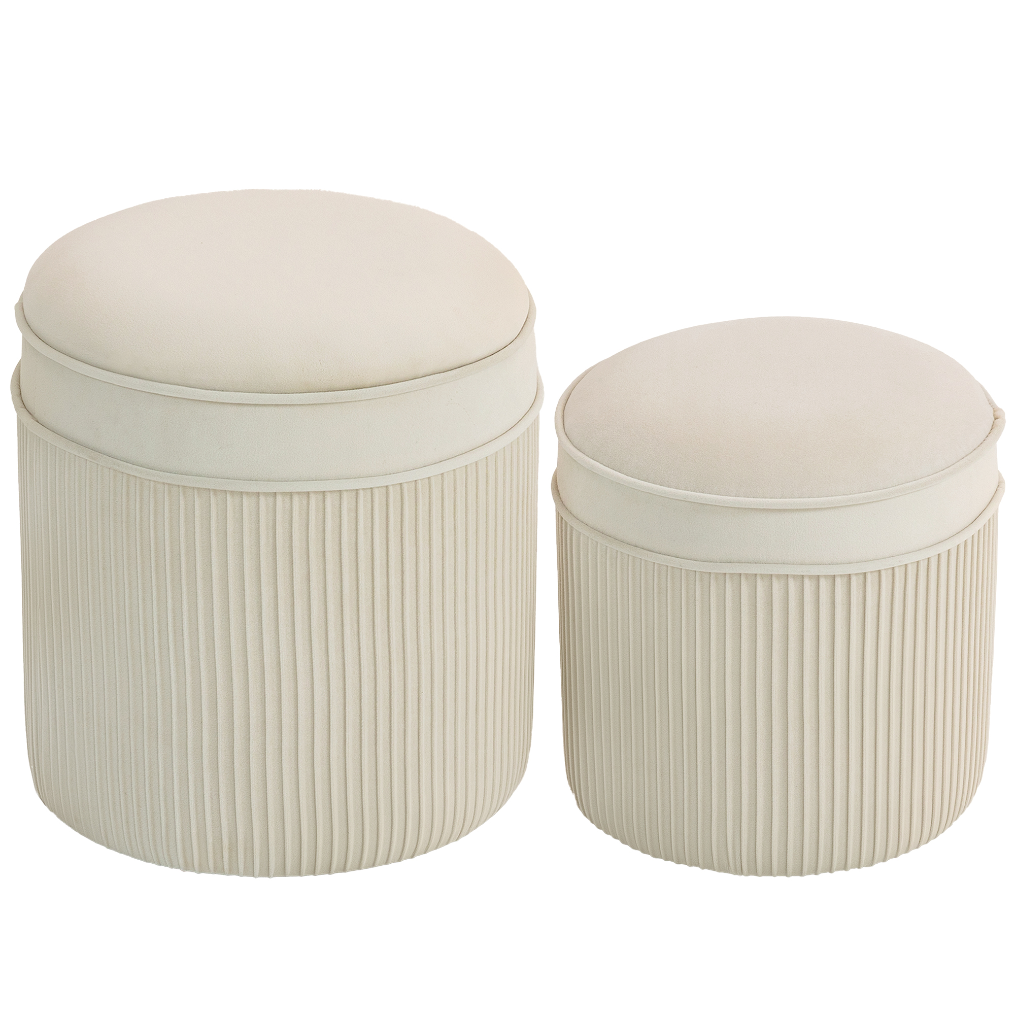 2er Set Sitzhocker mit Stauraum Hocker mit Deckel, Runder Fußhocker mit Samtoptik 36 x 36 x 41,5 cm Cremeweiß 2er Set Sitzhocker mit Stauraum Hocker mit Deckel, Runder Fußhocker mit Samtoptik 36 x 36 x 41,5 cm Cremeweiß