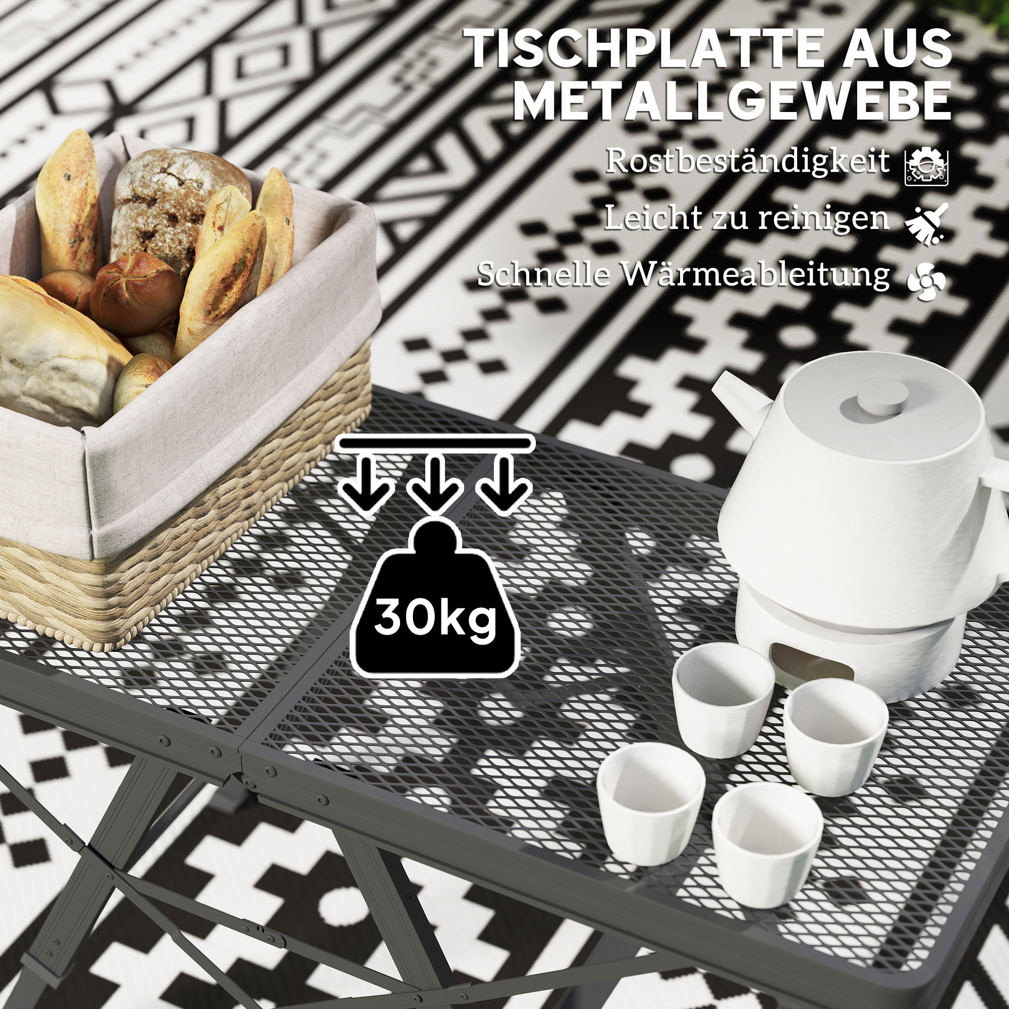 Campingtisch höhenverstellbar Klapptisch mit Metallgitter Klappbar aus Aluminium