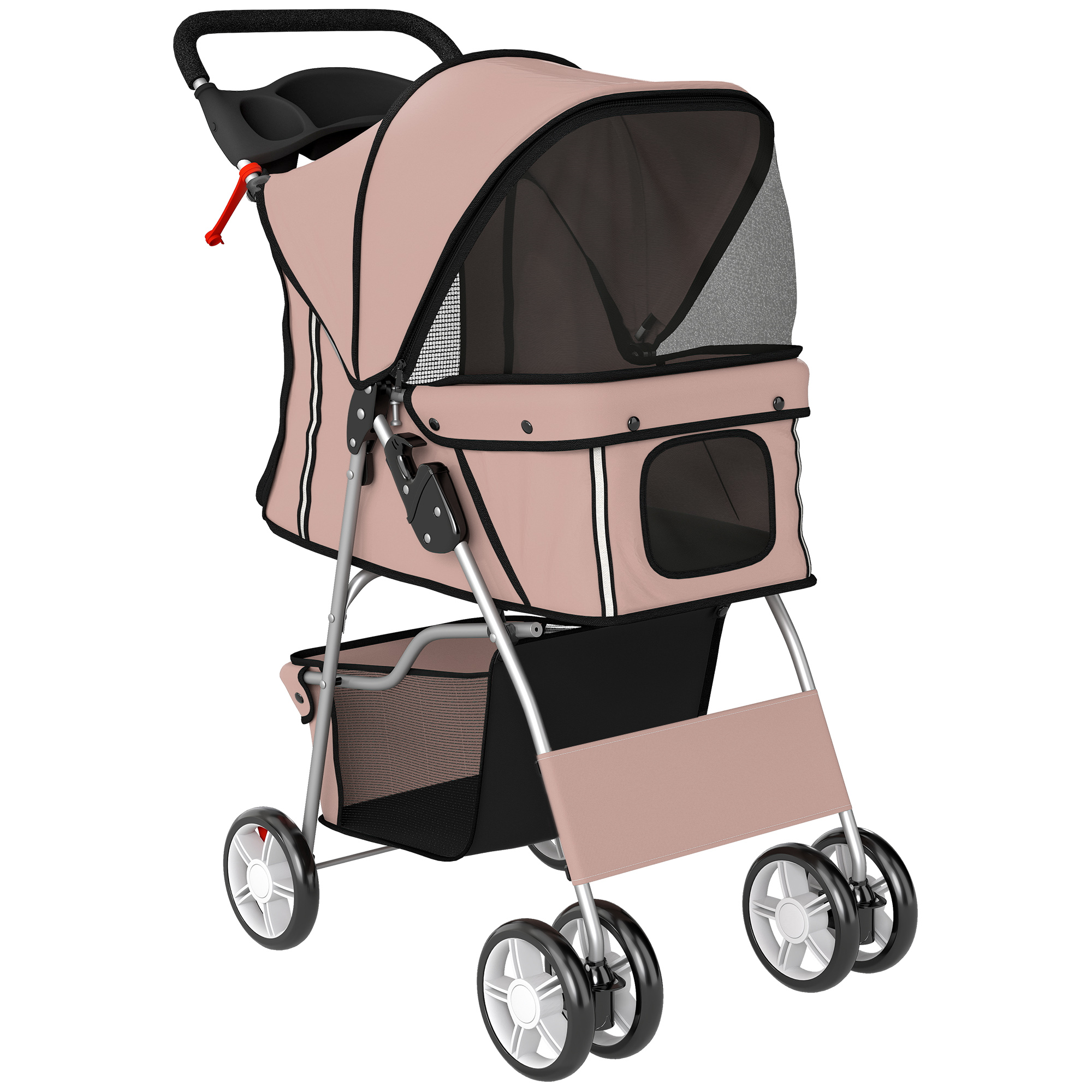 Hundewagen Faltbar Hundebuggy mit Reflektorstreif Aufbewahrungskorb Kissen für kleine Hunde bis 10 kg 77x44x102cm Kaffee