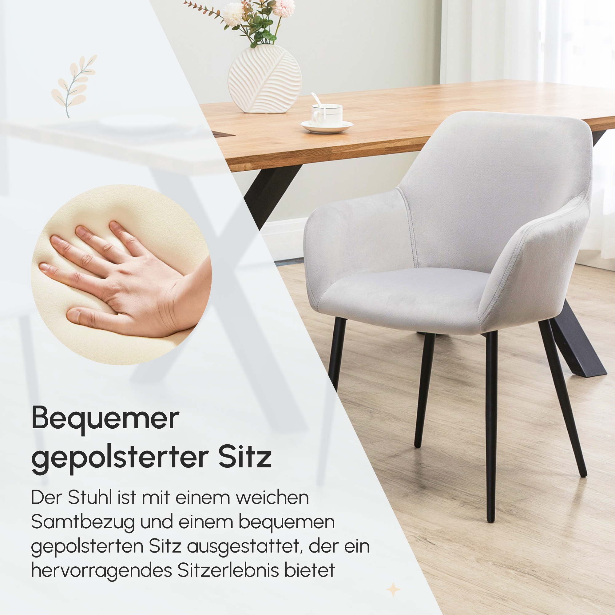 Esszimmerstuhl-Set, komfortabel, 54x57x80 cm, Hellgrau