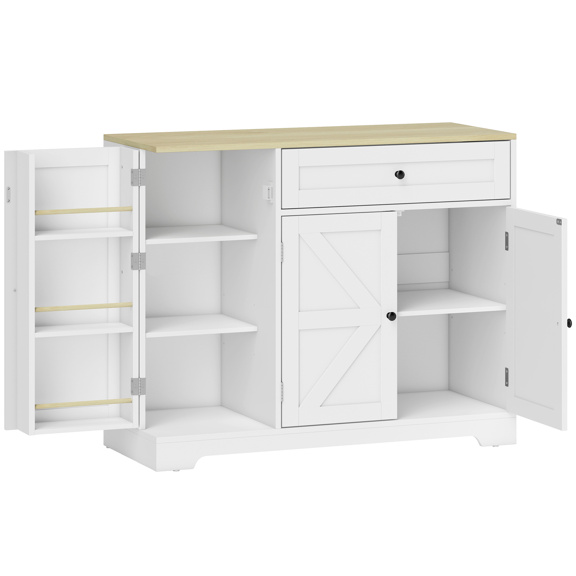 Sideboard, Landhausstil Küchenschrank mit Schiebetüren, 1 Schublade, 2 verstellbaren Einlegeböden, Türregalen