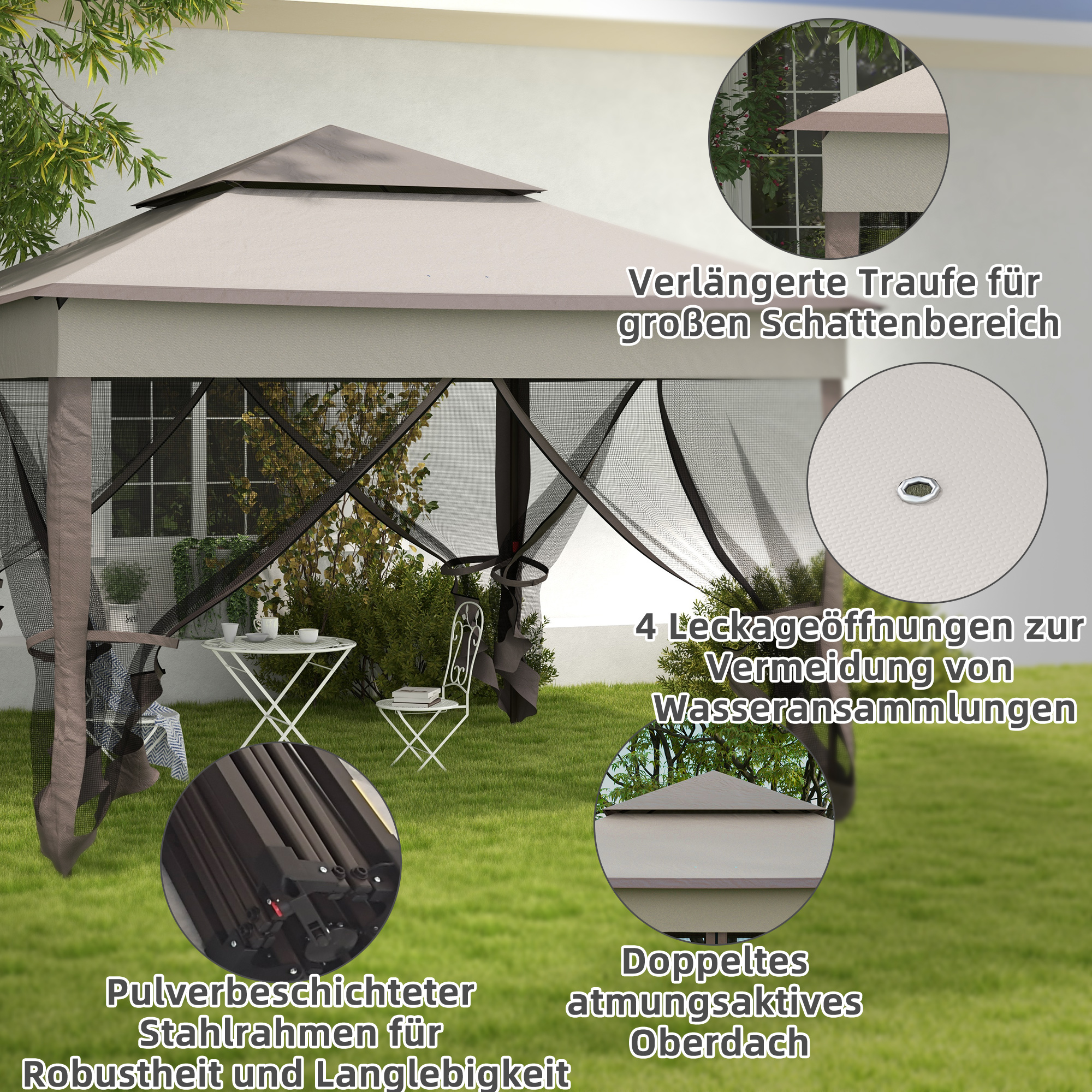 Faltpavillon mit Seitenwänden Grau 3,25 x 3,25 x 2,7 m