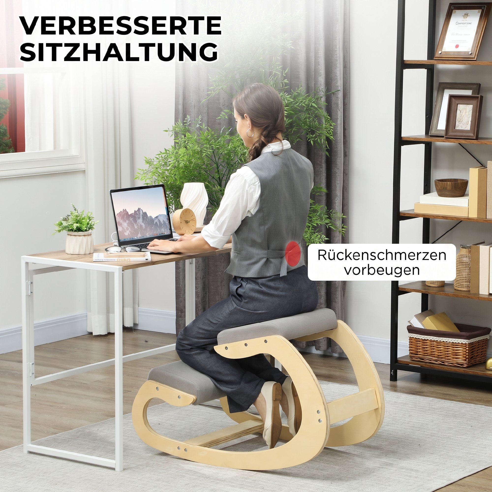 Ergonomischer, schaukelnder Kniehocker für Homeoffice, zur Verbesserung der Körperhaltung, Hellgrau