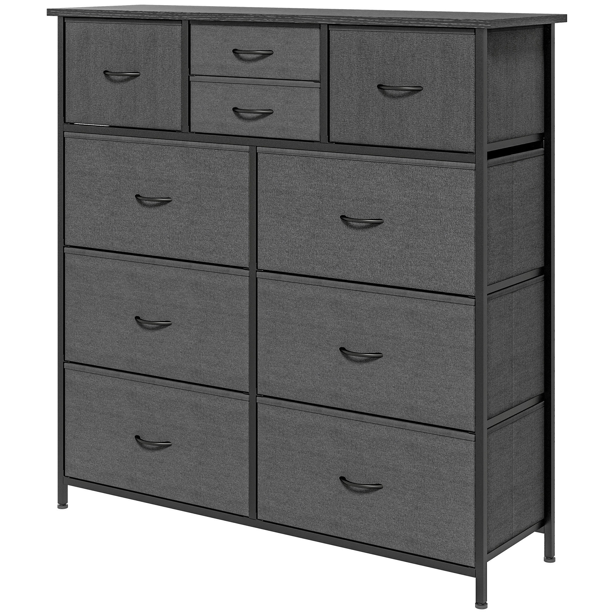 Kommode, Sideboard mit Stoffschubladen, 10 Fächer, Metallrahmen, 100x30x100cm, Schwarz