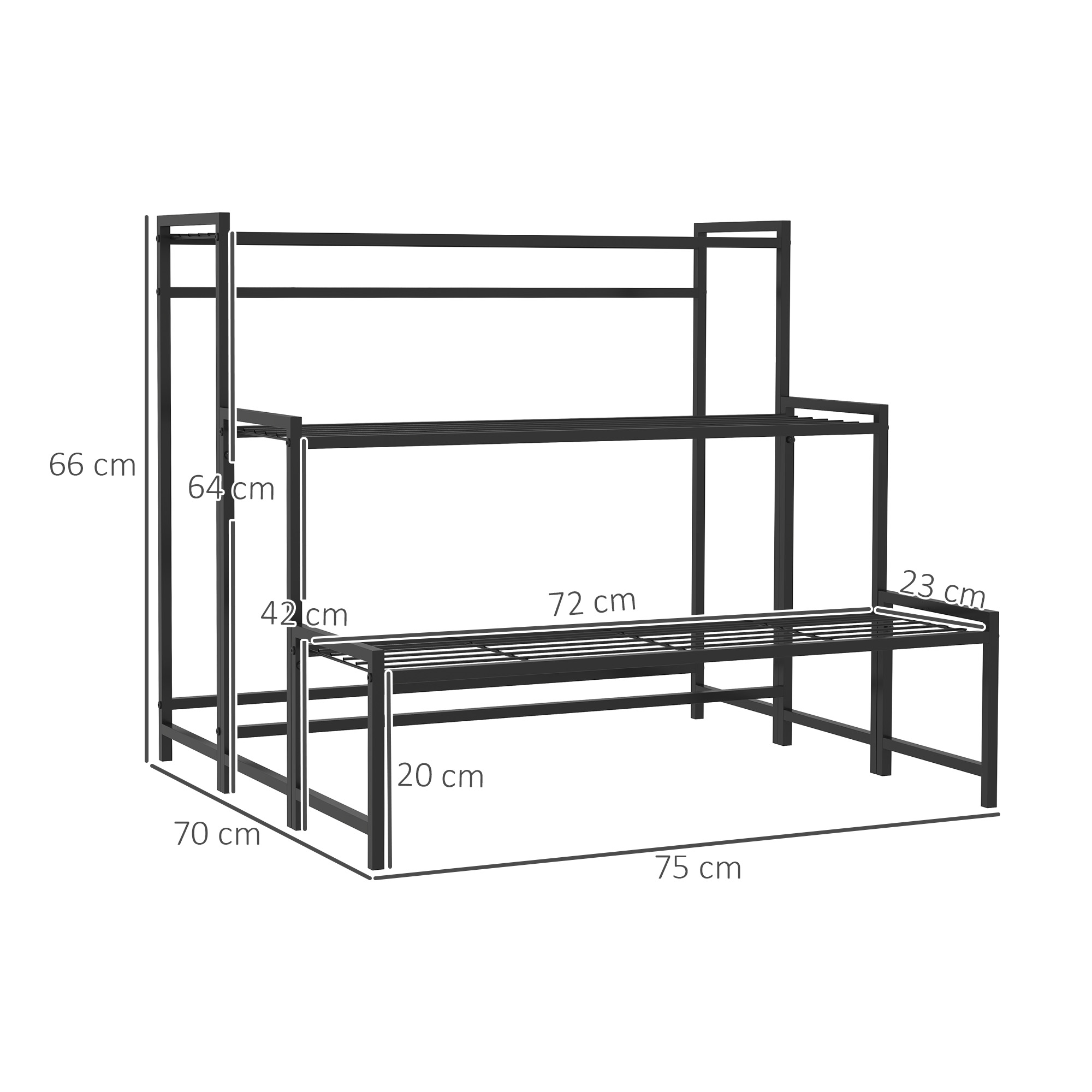 Blumentopfständer, 3-stufiger Pflanzenständer in Treppenform, Blumentopfgestell für drinnen und draußen, Metall, Schwarz