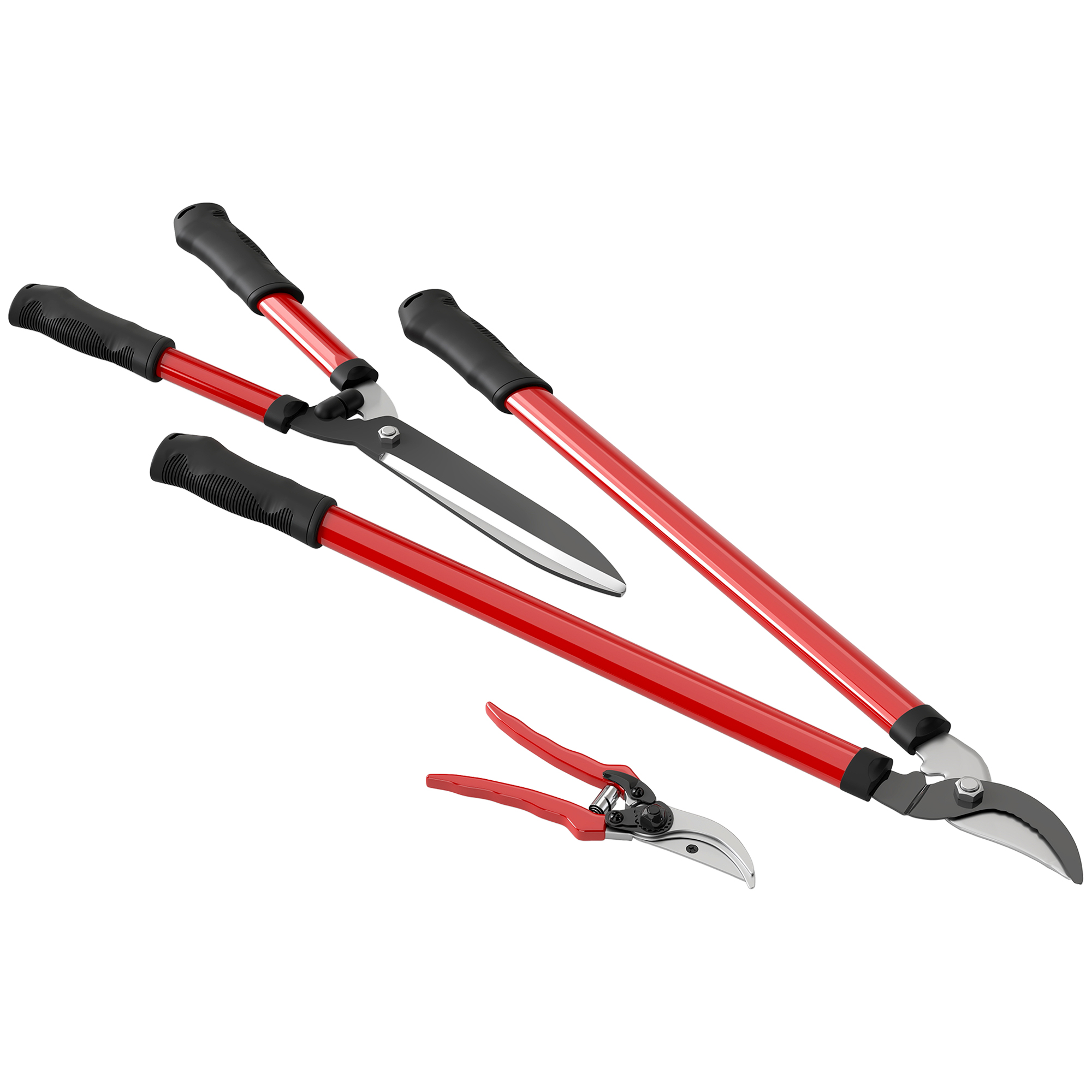 Heckenschere Set 3-teilig Gartenschere Astschere mit Stahlklingen, Griff Heckenschere Set 3-teilig Gartenschere Astschere mit Stahlklingen, Griff