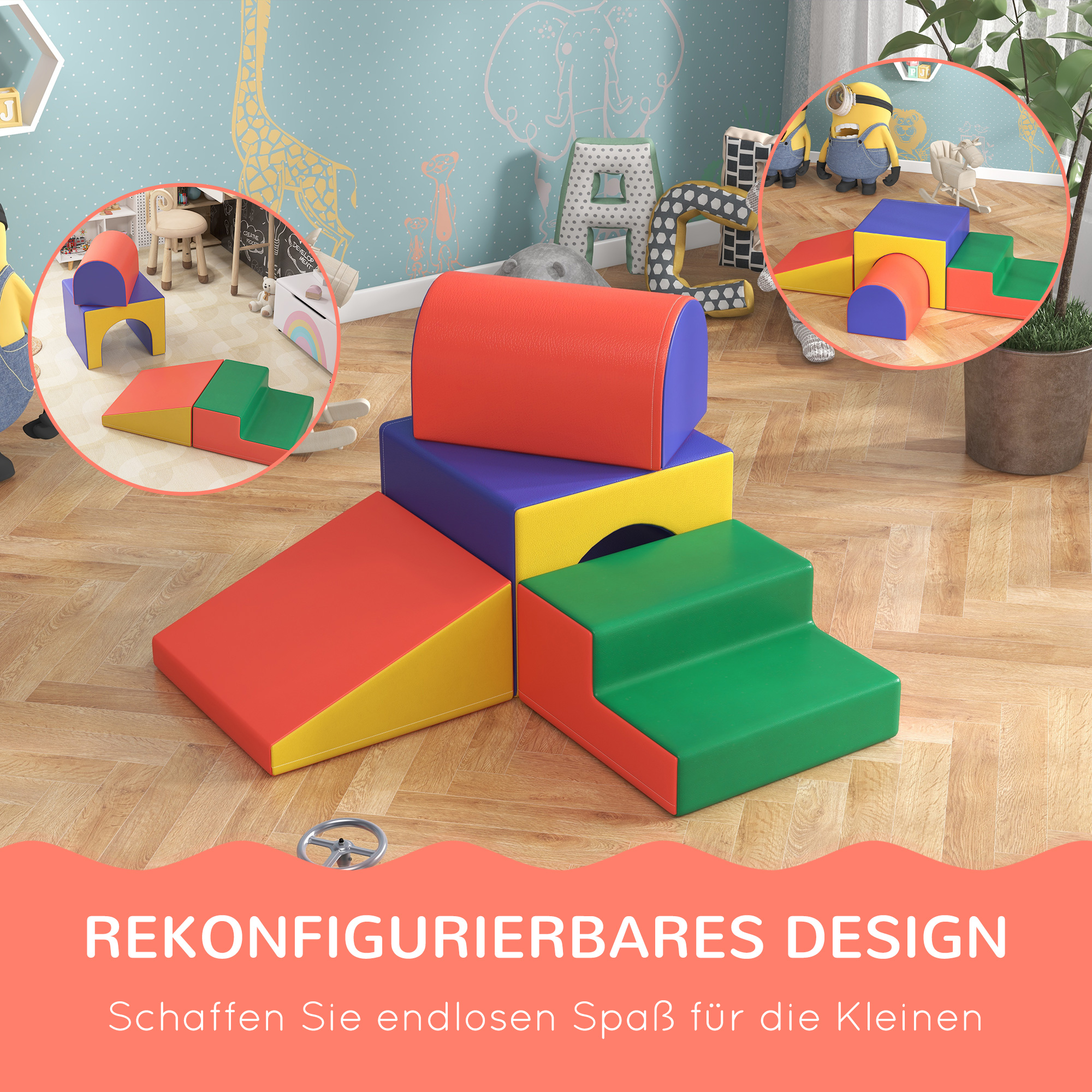 4er Softbaustein-Set zum Klettern und Rutschen, Kunstlederbezug, für Kinder im Alter von 1-3 Jahren, Mehrfarbig
