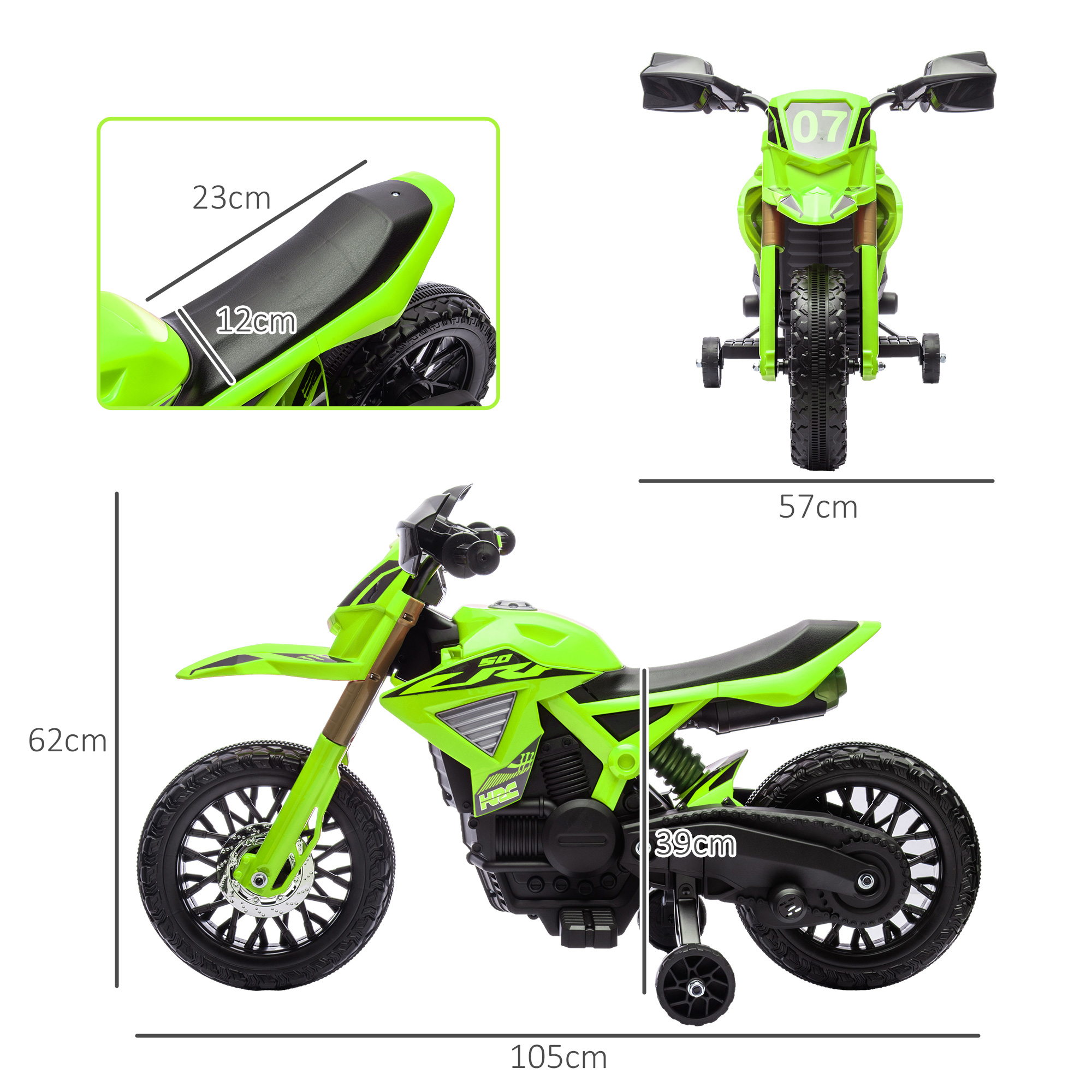 Elektro-Motorrad für Kinder, 6V Batterie-Antrieb, Stützräder, Hupe, Startgeräusch, 3-8 Jahre, Grün