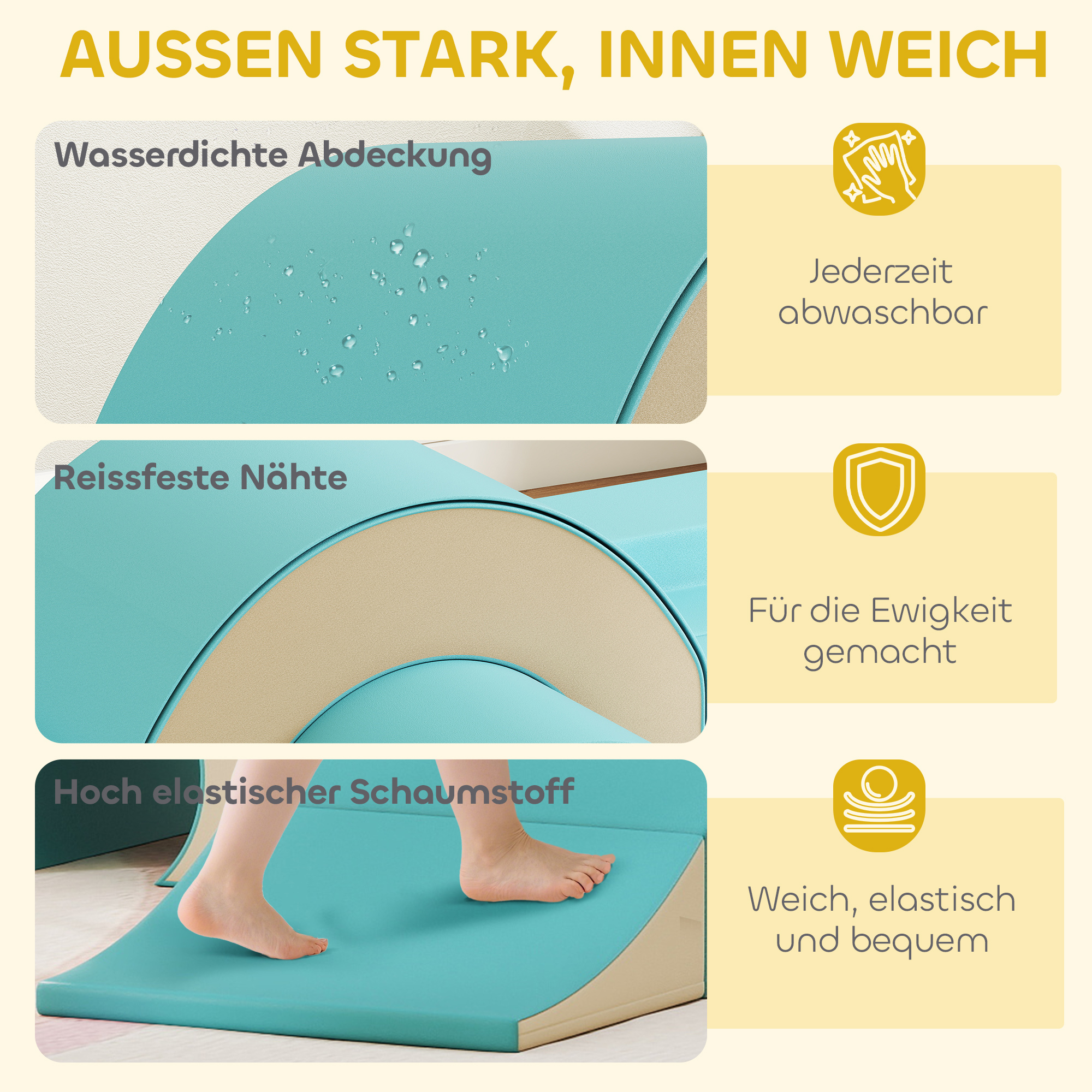 5-teiliges Softbaustein-Set für Babys & Kleinkinder, Schaumstoff, Kunstleder, 5 kreative Formen, Indoor-Set zum Klettern, Krabbeln, Spielen, Grün