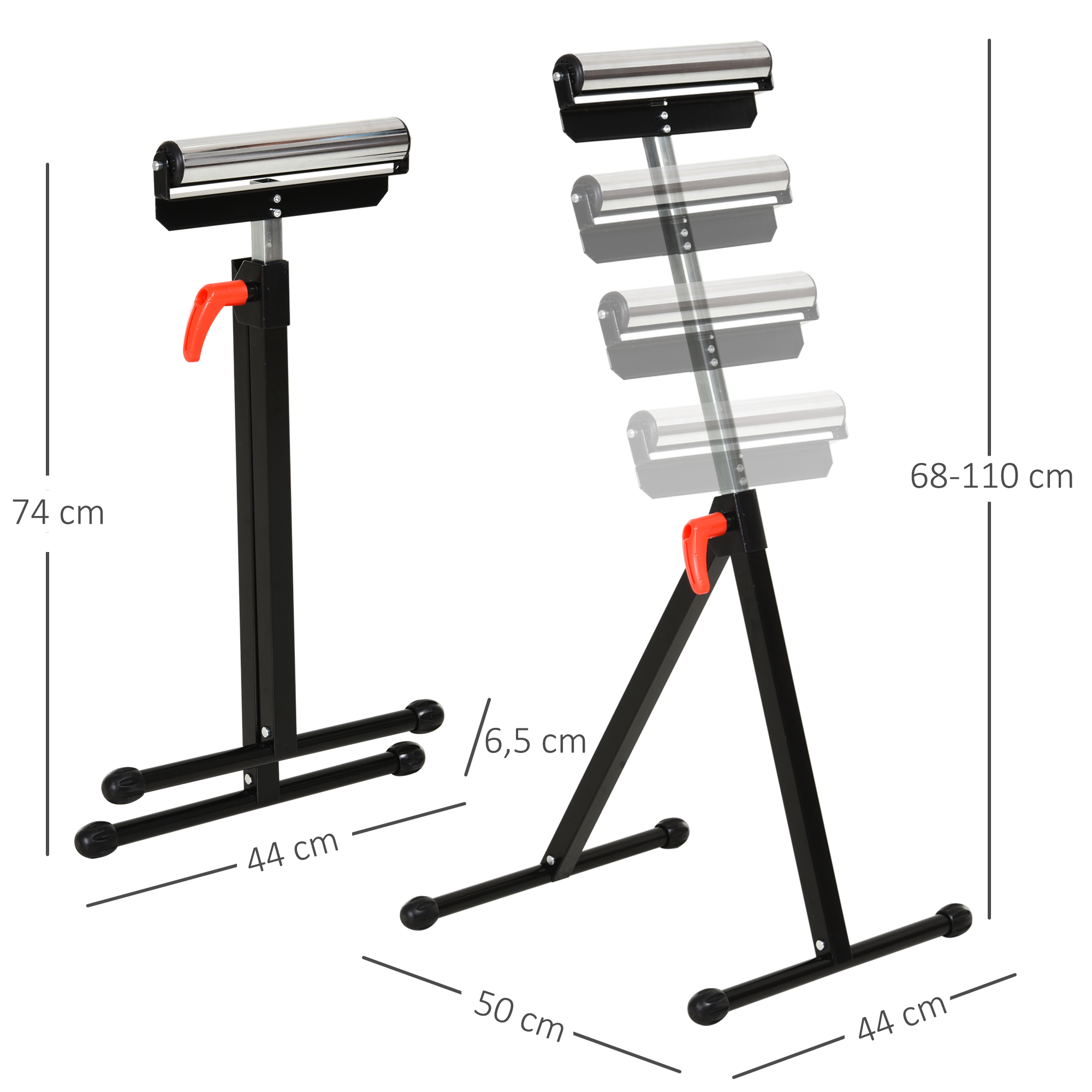 Rollenbock, Rollenauflage, Höhenverstellbares Arbeitsbock, Rollenständer, Hiflsbock, Stützbock, bis 90 kg, Metall, Schwarz, 44 x 50 x 68-110 cm