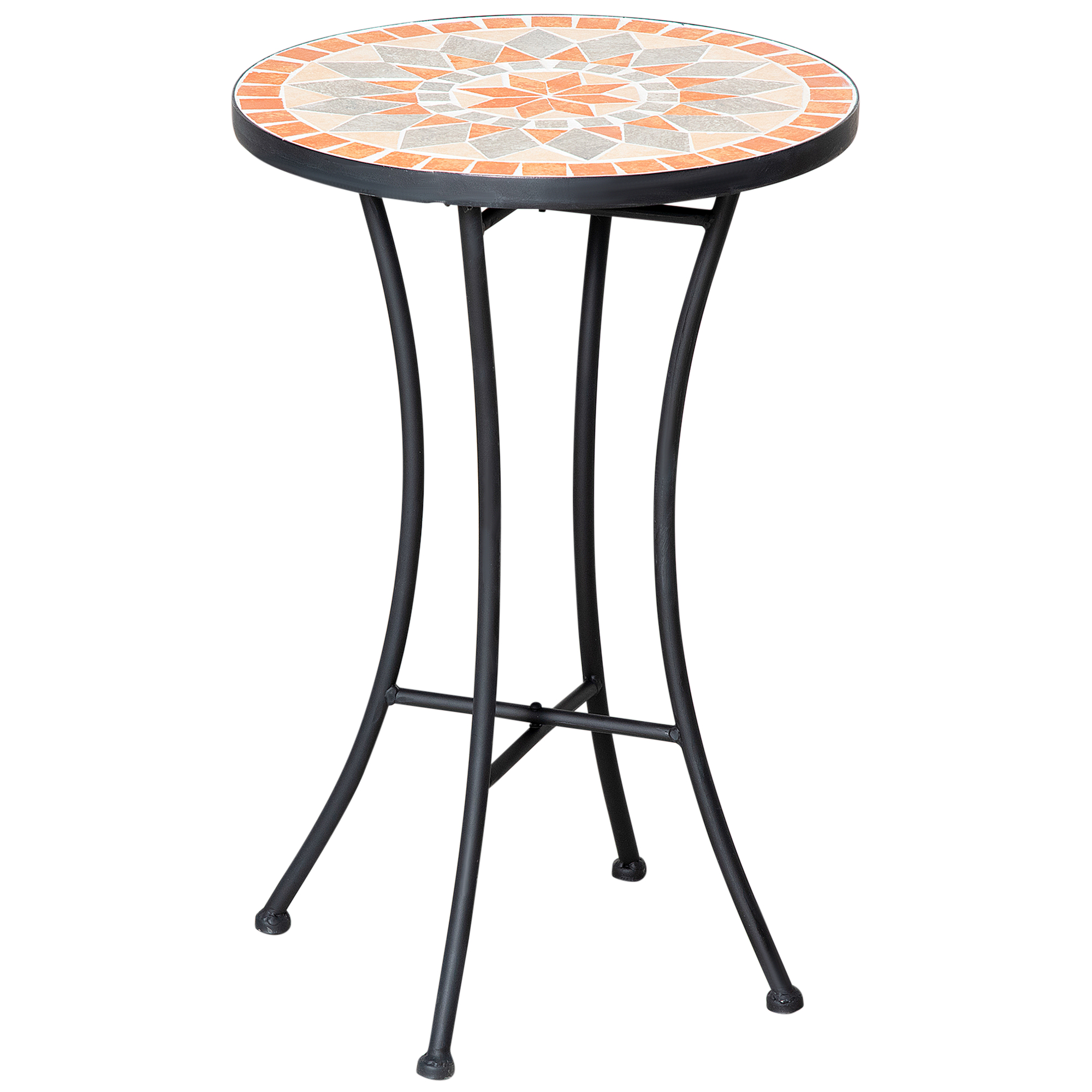 Beistelltisch Gartentisch Ø35,5cm Rund wetterfest im Mesh-Stil Balkontisch mit Mosaik-Muster Metall Campingtisch Kaffeetisch für Wohnzimmer Büro Outdoor Indoor Gelb+Grau