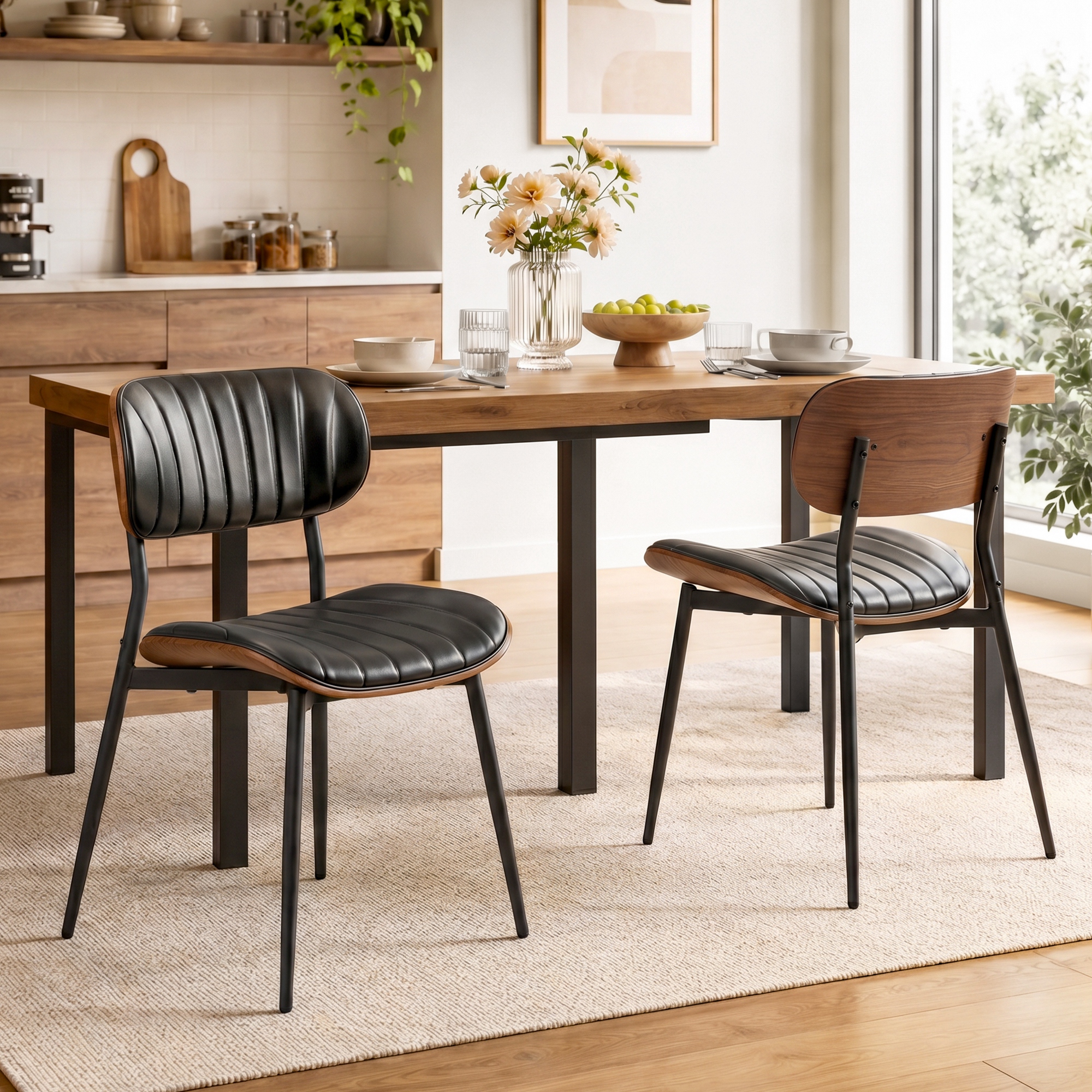 Esszimmerstühle 2er Set Küchenstühle Moderne Polsterstuhl mit Sitzfläche aus Kunstleder, Geschwungener Rückenlehne