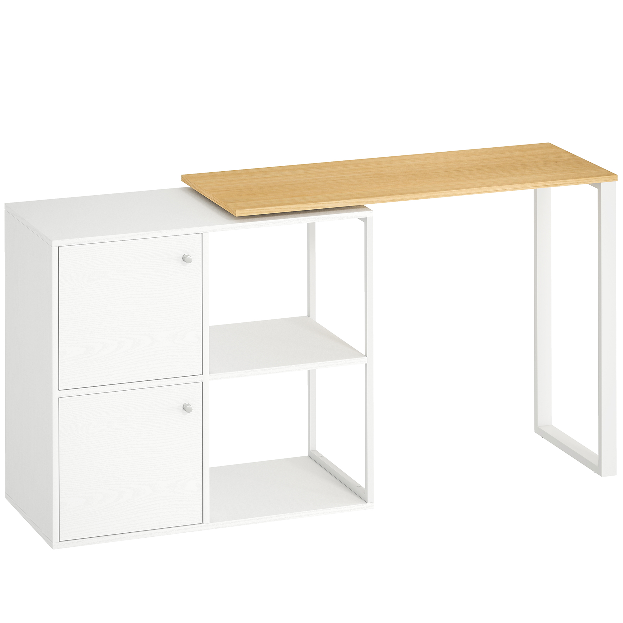 Schreibtisch L-förmig, 360° drehbarer Eckschreibtisch mit 2 Lagerschränken, 2 offenen Regalen, Computertisch für kleine Räume, Arbeitszimmer, Wohnzimmer, 150x40x75 cm, Weiß Schreibtisch L-förmig, 360° drehbarer Eckschreibtisch mit 2 Lagerschränken, 2 offenen Regalen, Computertisch für kleine Räume, Arbeitszimmer, Wohnzimmer, 150x40x75 cm, Weiß