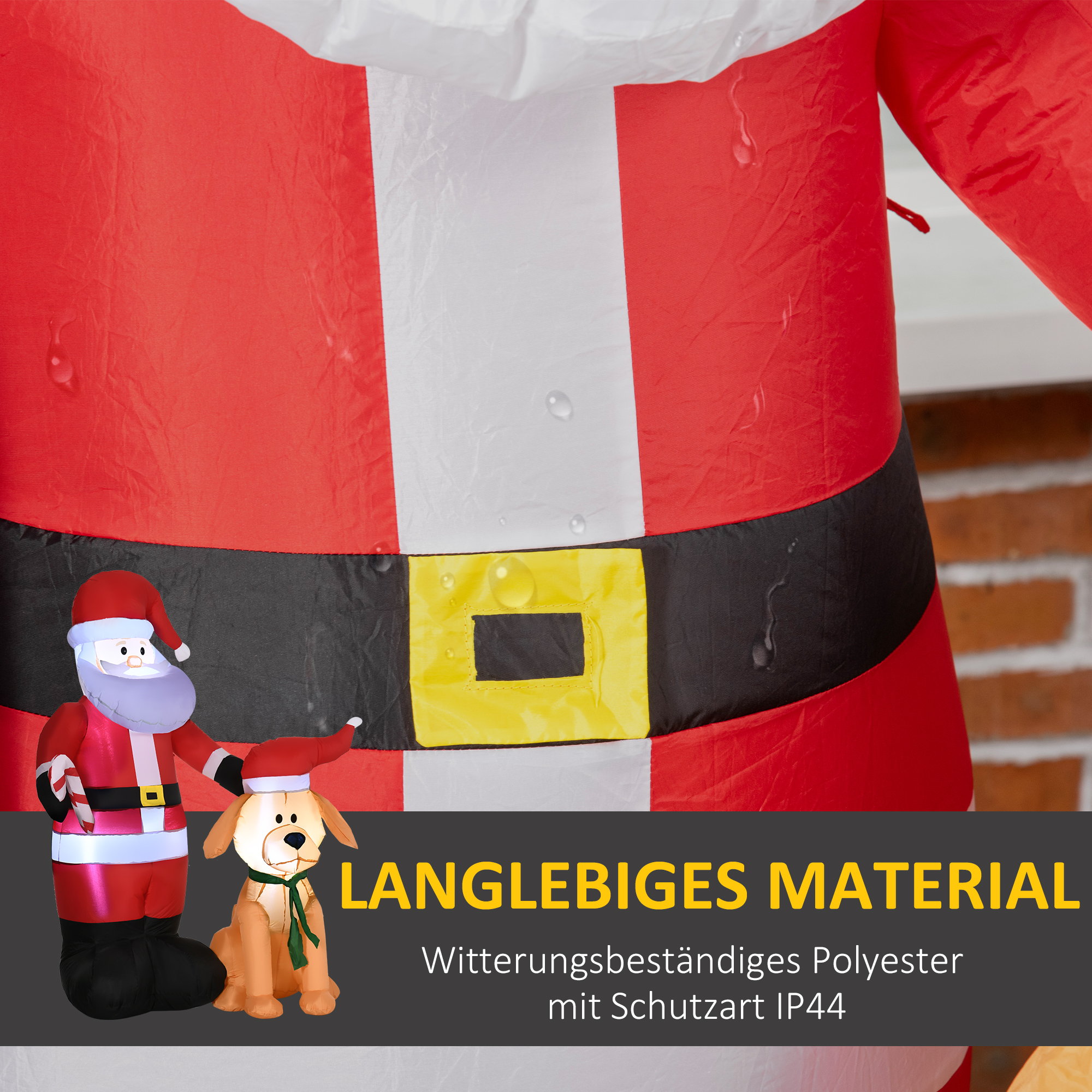 Weihnachtsdeko, Weihnachtsmann mit Hund, aufblasbar, groß, inkl. Gebläse, 117 x 80 x 157 cm