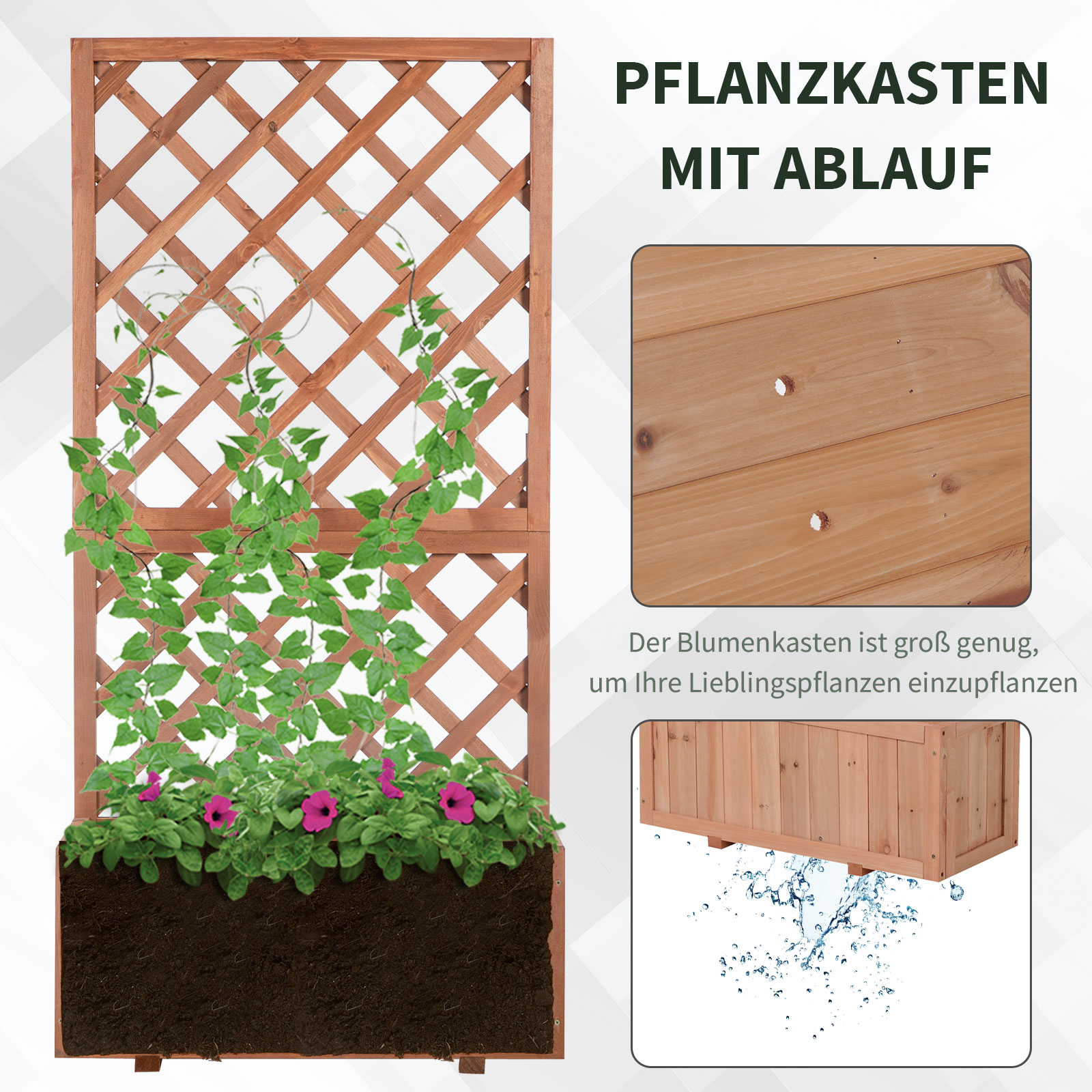 Hochbeet Pflanzenkasten mit Rankgitter, Spalier Pflanzkübel, Blumenkasten Holz, 72,5x31,5x149,5cm für Garten Balkon Terasse, Blumenkübel für Kletterpflanzen, Blumen, Orange