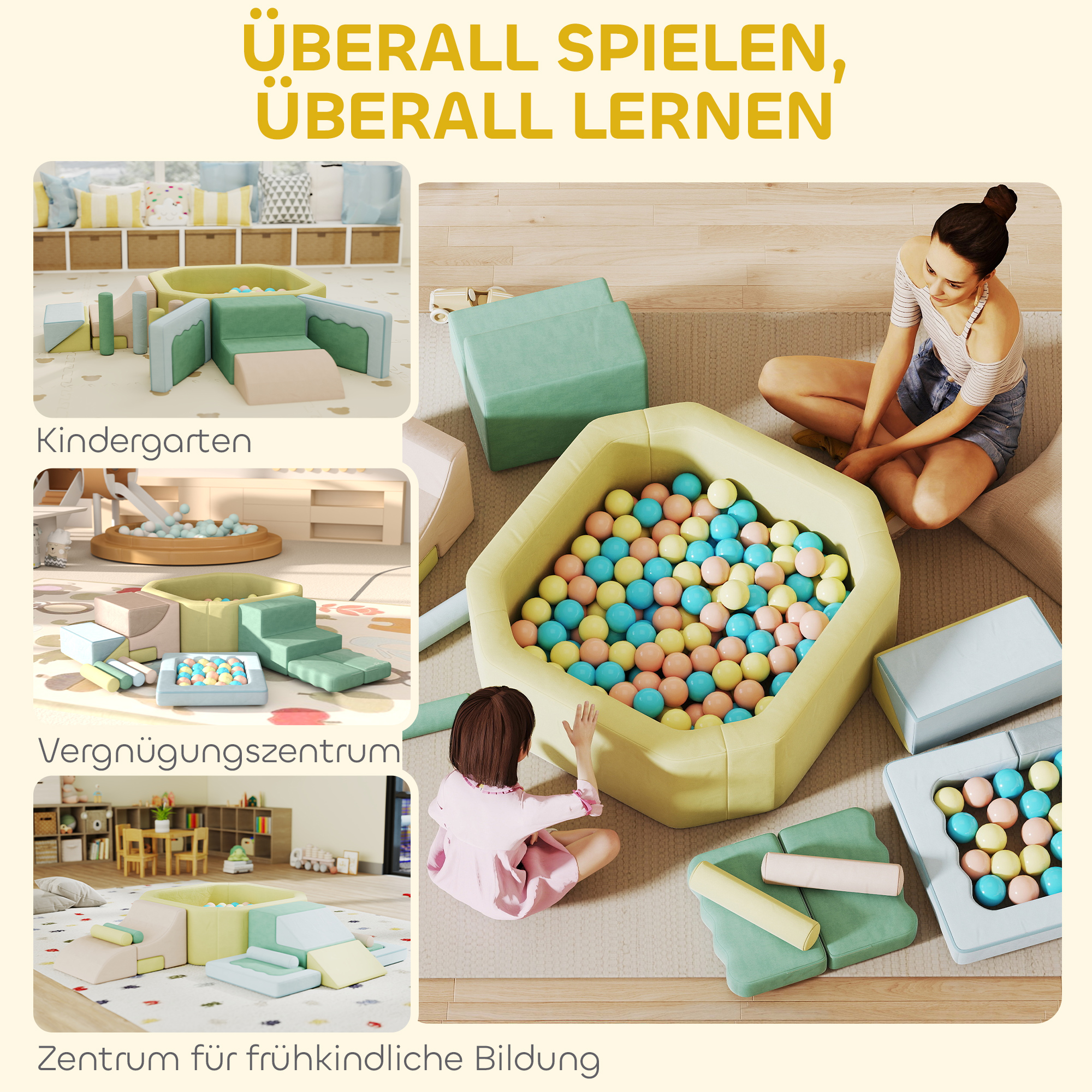 15-teiliges Softbaustein-Set, 200 Kunststoff-Bälle, Bällebad für Kleinkinder, Indoor, Schaumstoff, Bunt