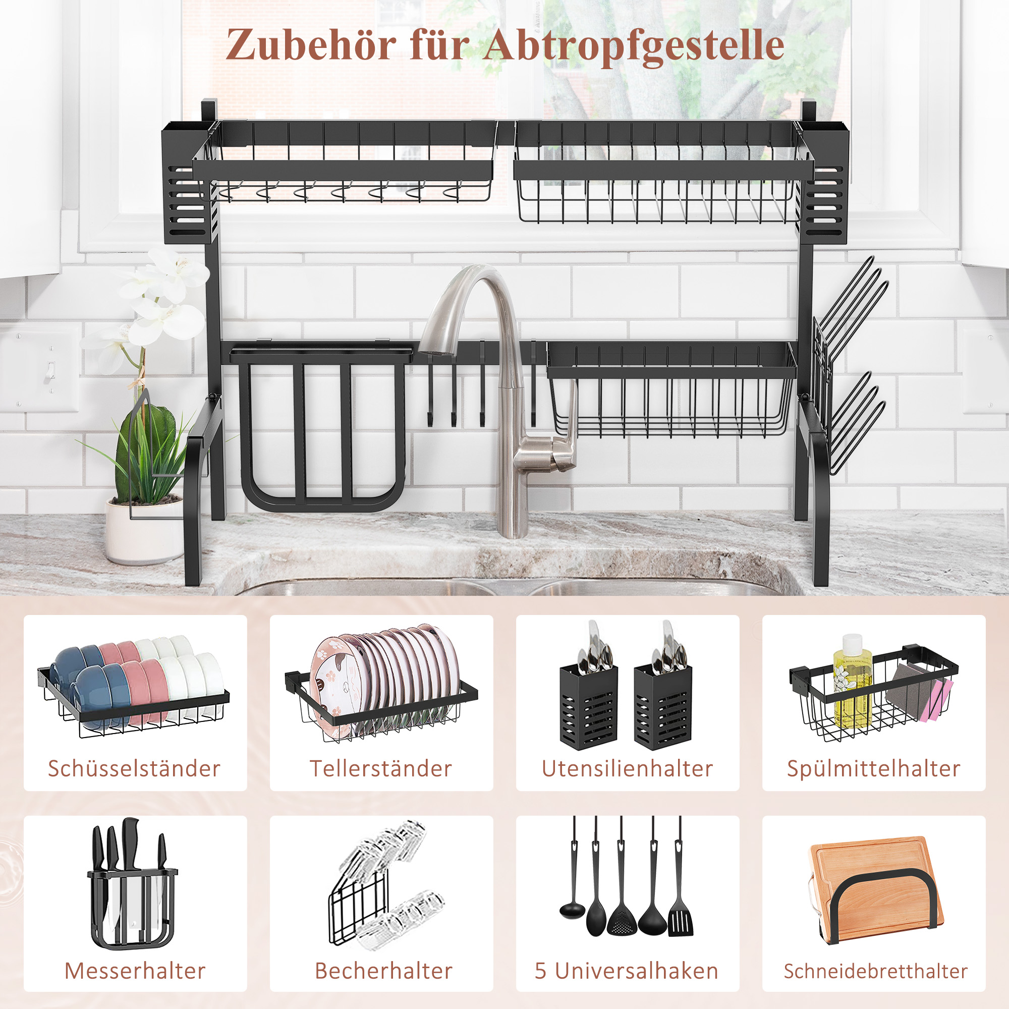 Geschirrkorb, Modularer Geschirrhalter aus Metall, bis zu 26 kg belastbar, Schwarz