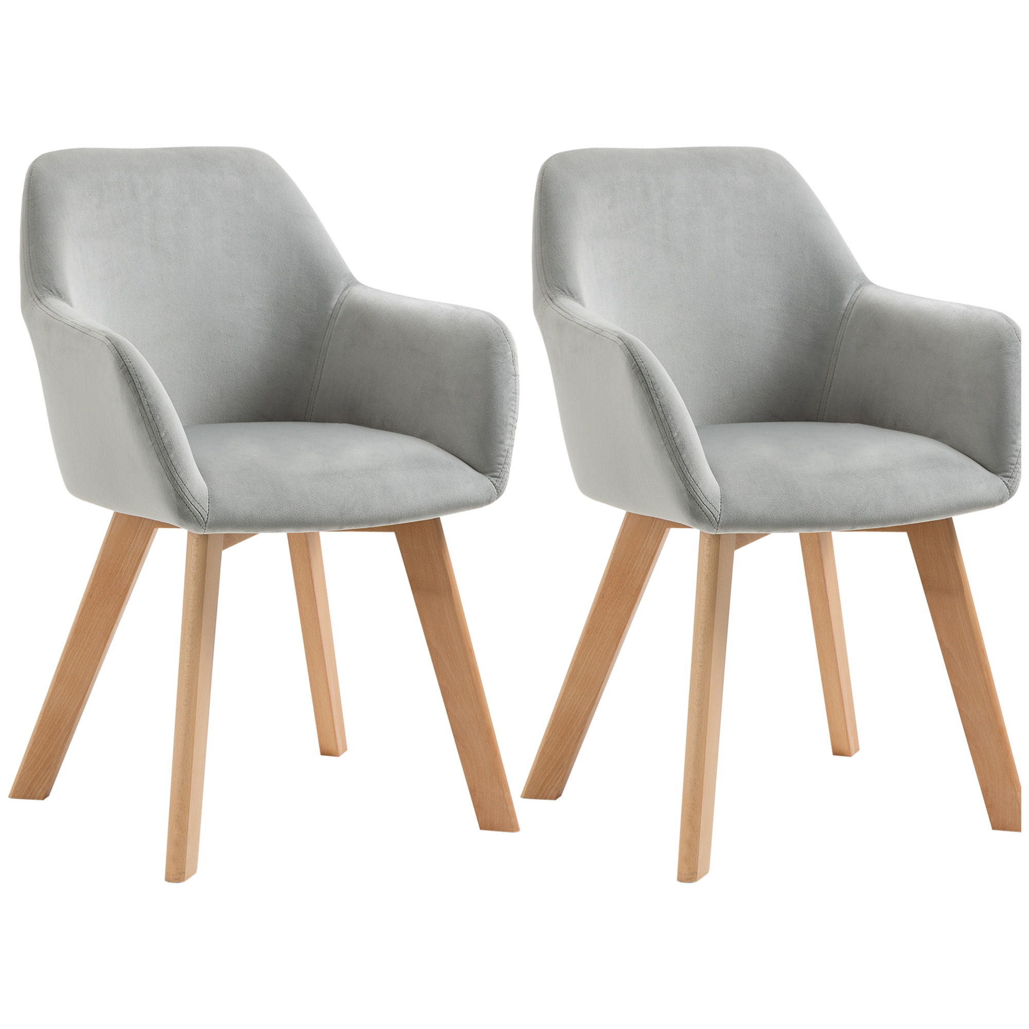 2er-Set Stühle, Esszimmerstühle, Samtoptik, Holzbeine, 54 cm x 57 cm x 80 cm, Grau + Natur 2er-Set Stühle, Esszimmerstühle, Samtoptik, Holzbeine, 54 cm x 57 cm x 80 cm, Grau + Natur