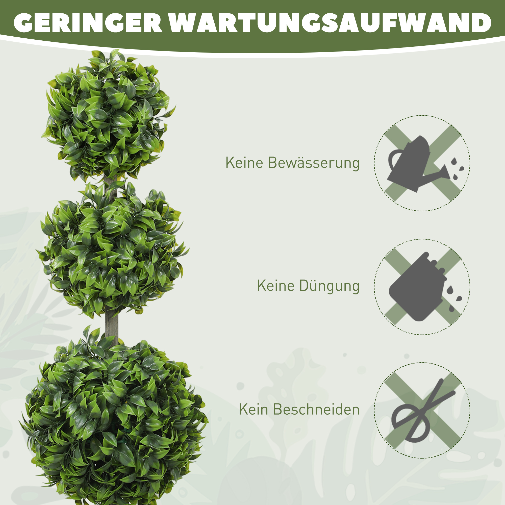 Kunstpflanzen im Topf, Kunststoff-Blätter, beflockte Erde, Grün