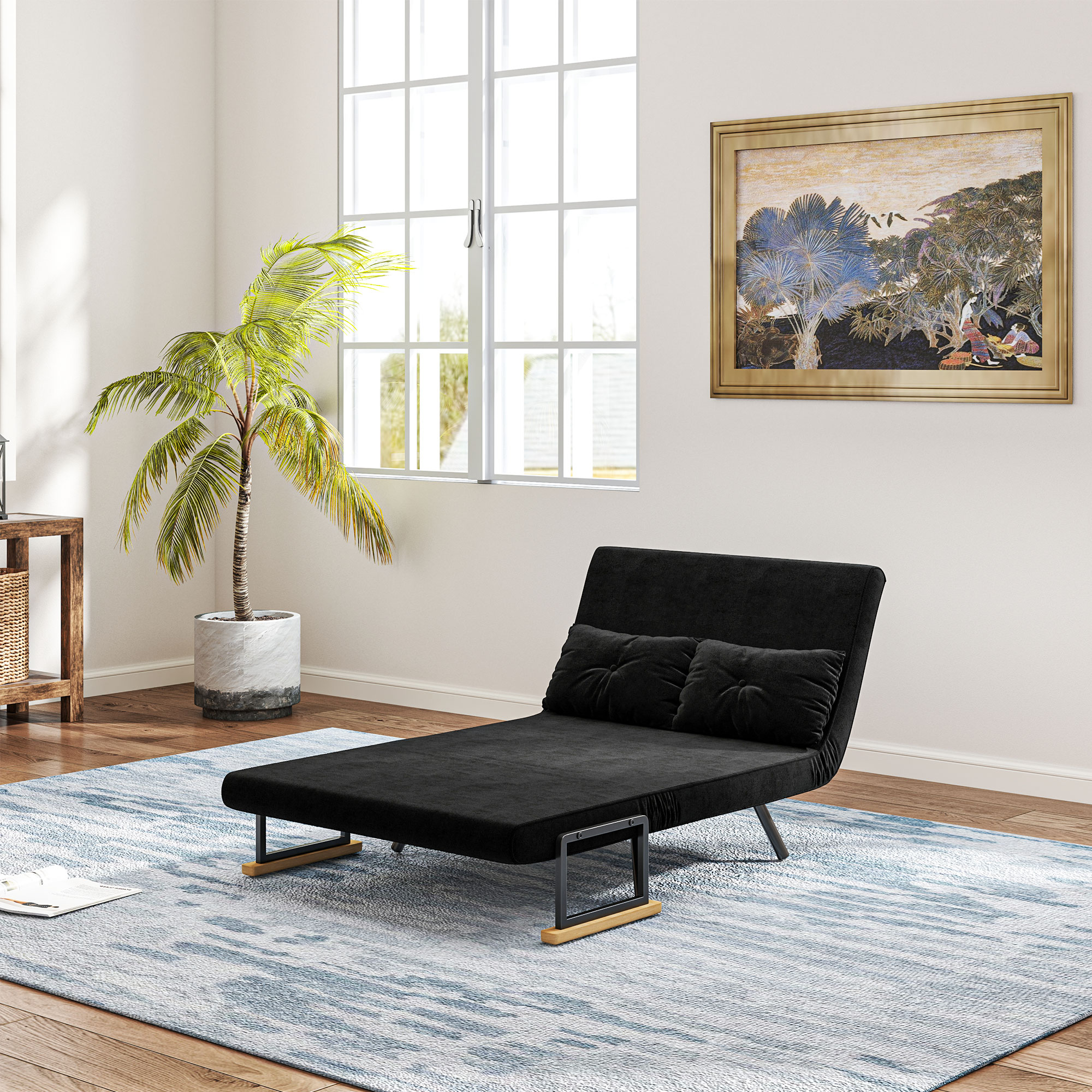 Schlafsofa 2er-Sofa Samtsofa, Schlaffunktion, inkl. 2 Kissen, Samtoptik, Schwarz