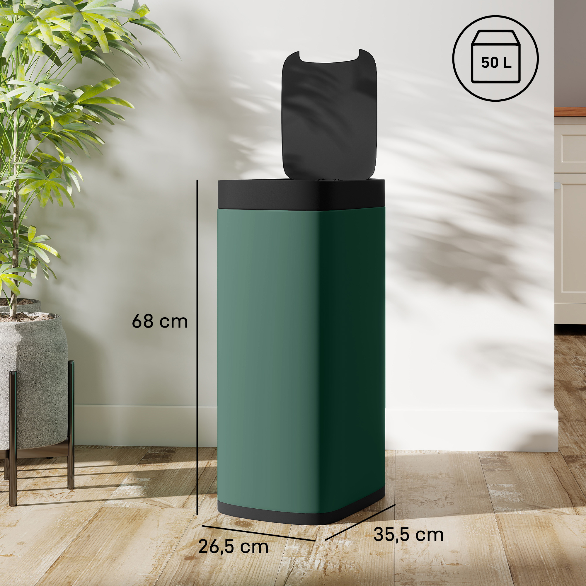 50L Sensor-Mülleimer, berührungslos Küchenmülleimer mit Bewegungssensor, fingerabdruckresistent