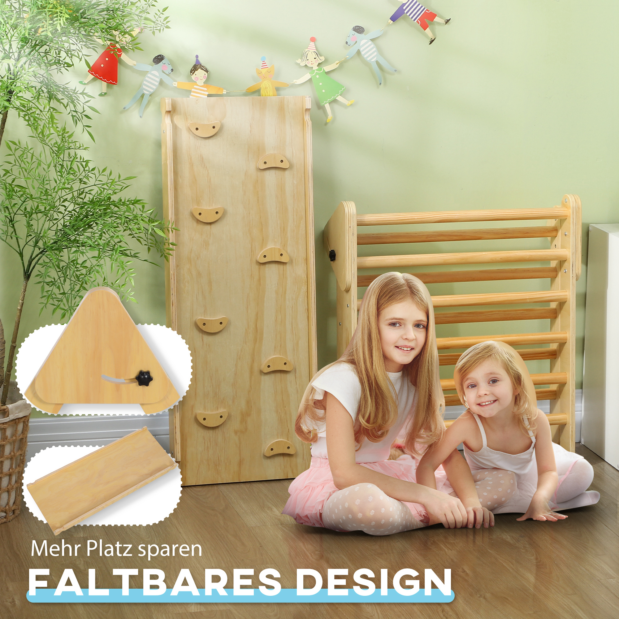 Kinder-Kletterset aus Holz mit Dreiecks-Leiter und zweiseitiger Rampe, für Kinder im Alter von 18-48 Monaten
